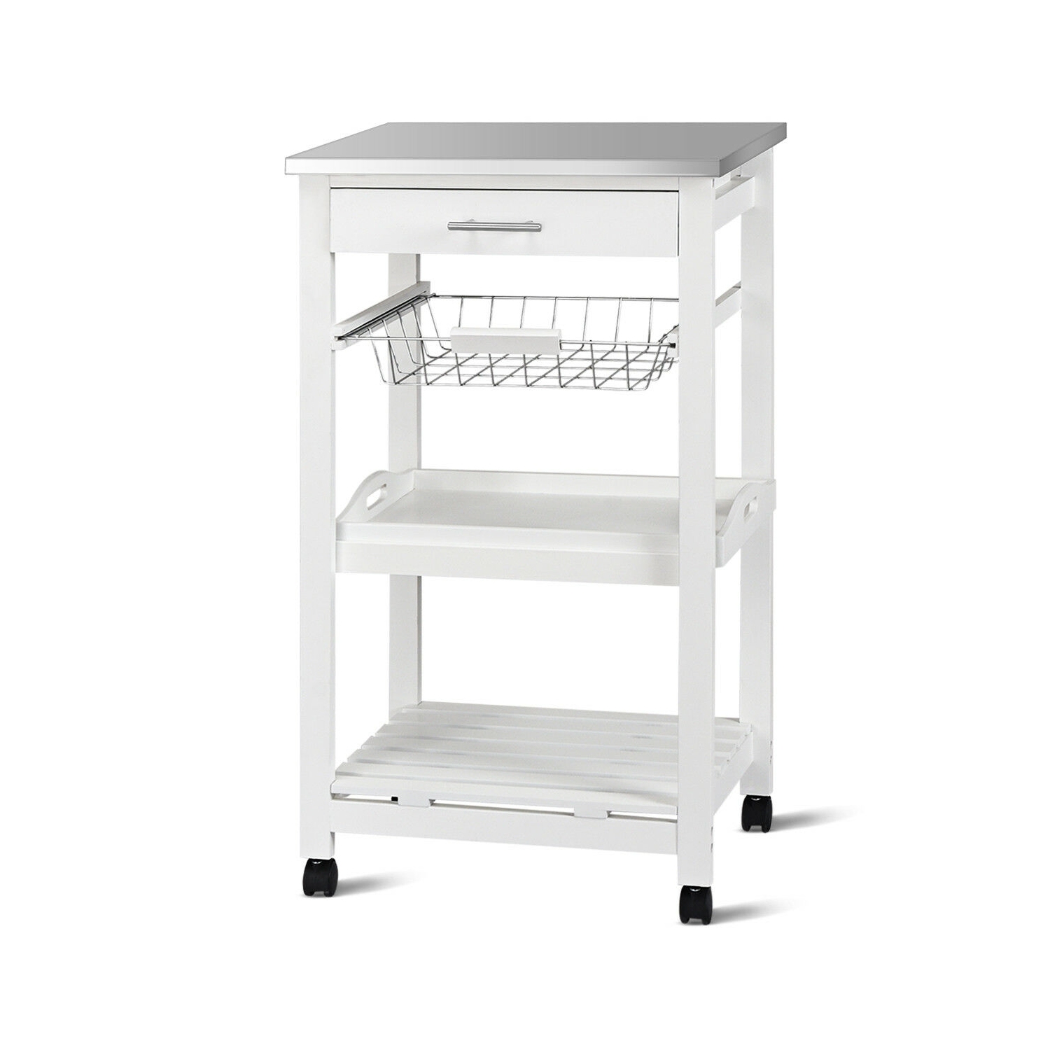 Rolling Kitchen Trolley Cart with Storage Baskets and Drawers for Home Organization