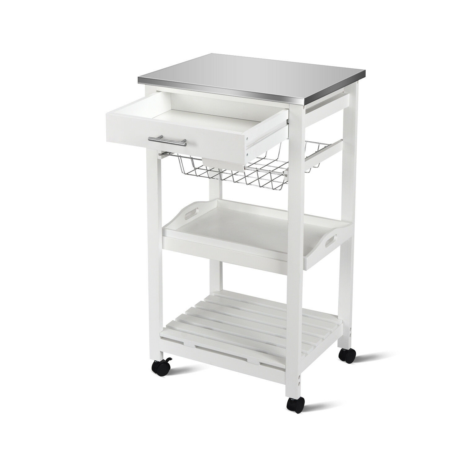 Rolling Kitchen Trolley Cart with Storage Baskets and Drawers for Home Organization