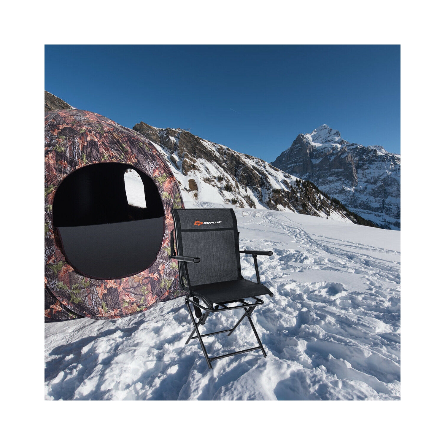 Swivel Hunting Chair Foldable Mesh Chair with Armrests-Black