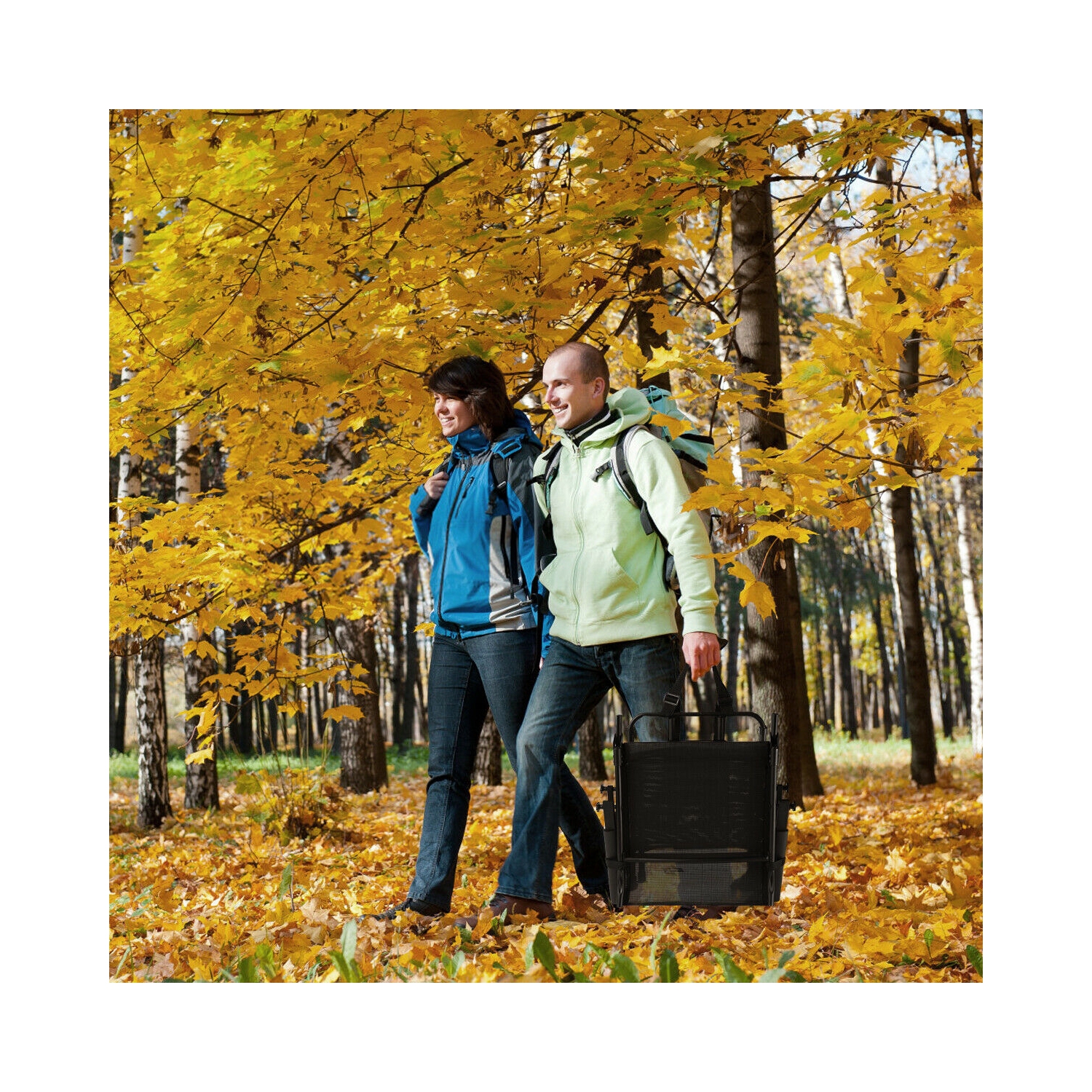 Swivel Hunting Chair Foldable Mesh Chair with Armrests-Black