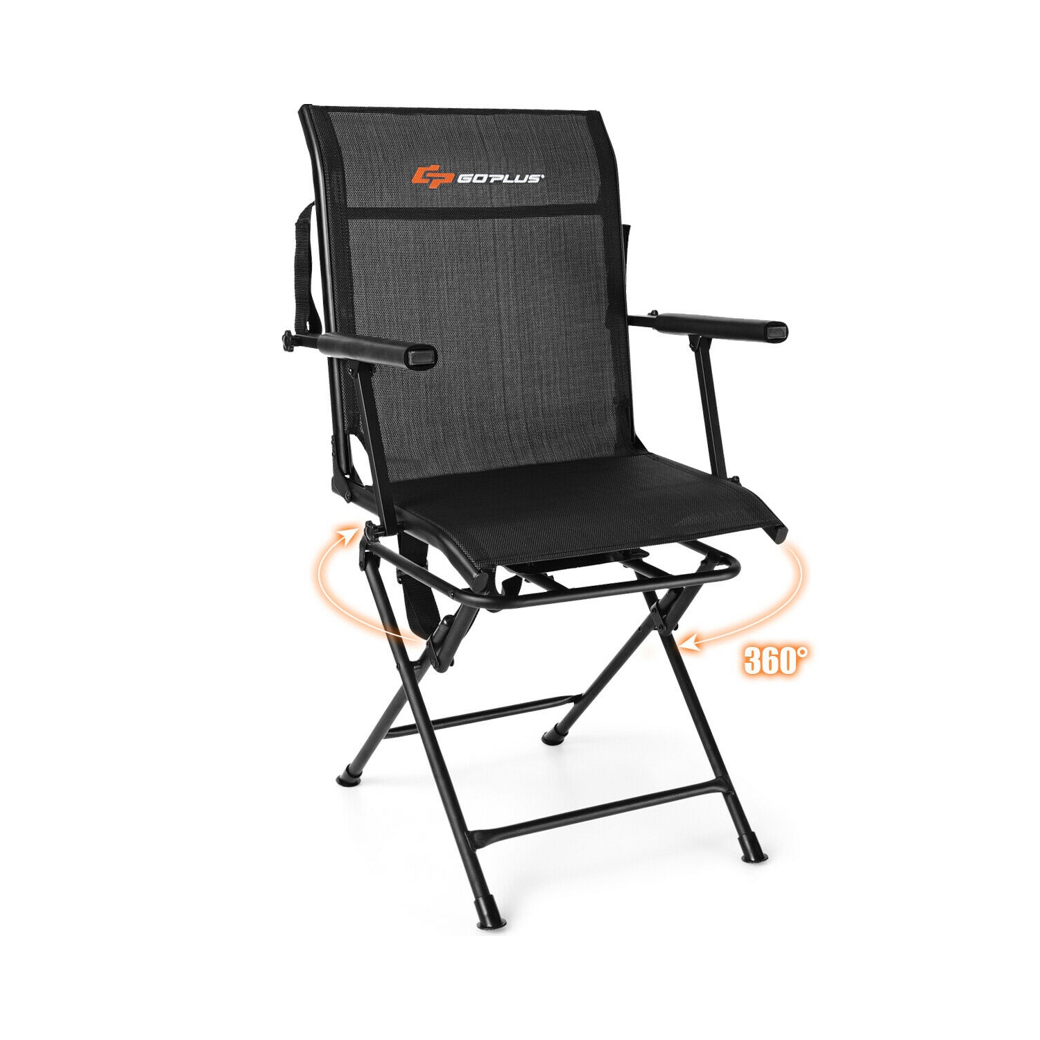Swivel Hunting Chair Foldable Mesh Chair with Armrests-Black