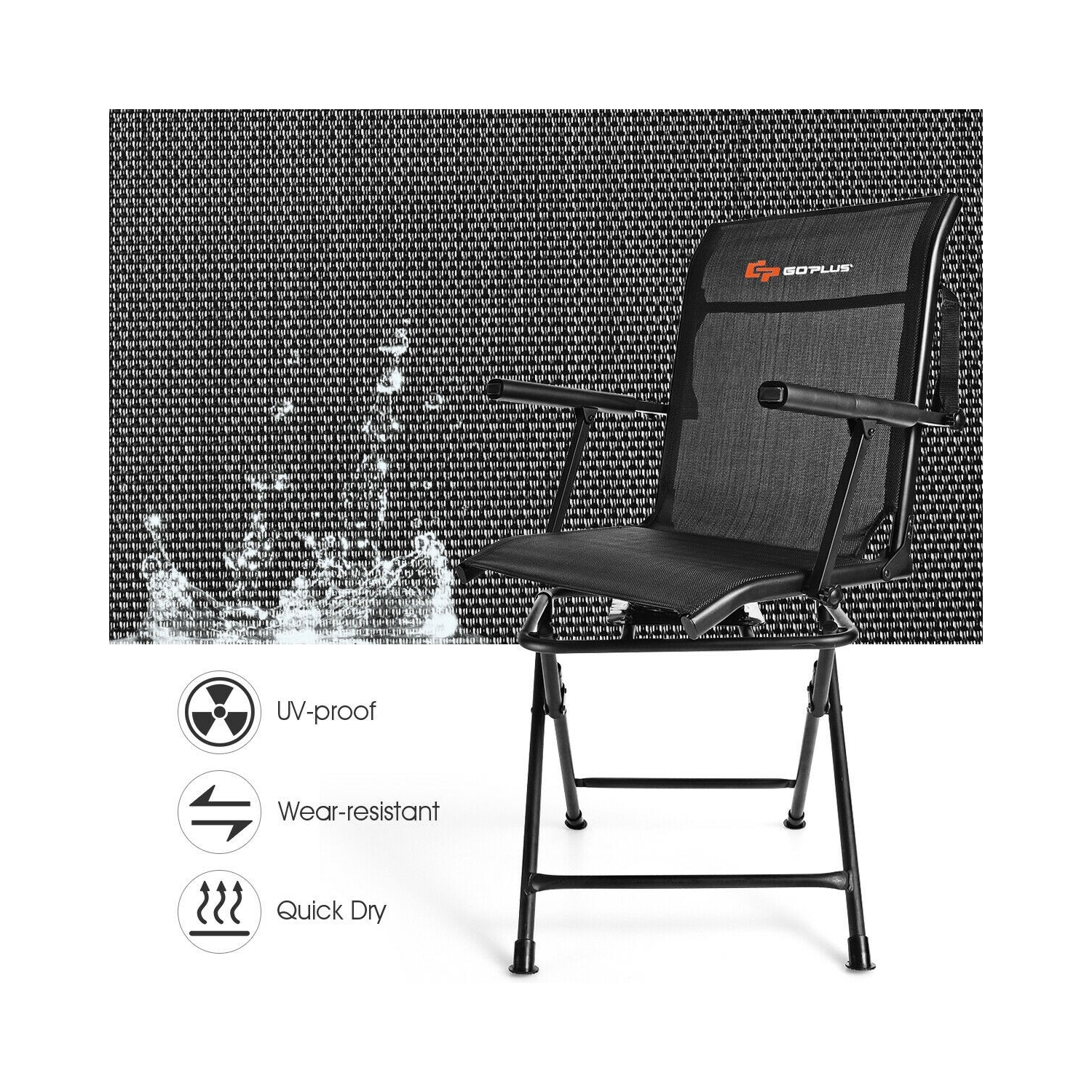 Swivel Hunting Chair Foldable Mesh Chair with Armrests-Black