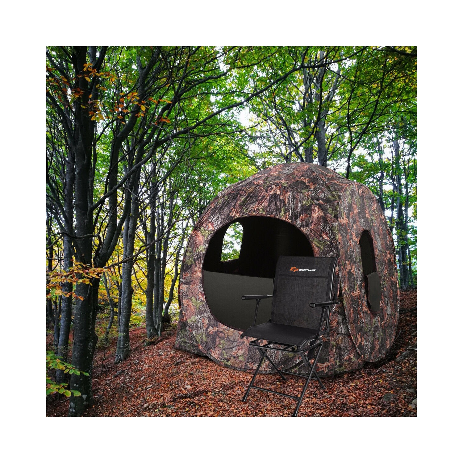 Swivel Hunting Chair Foldable Mesh Chair with Armrests-Black