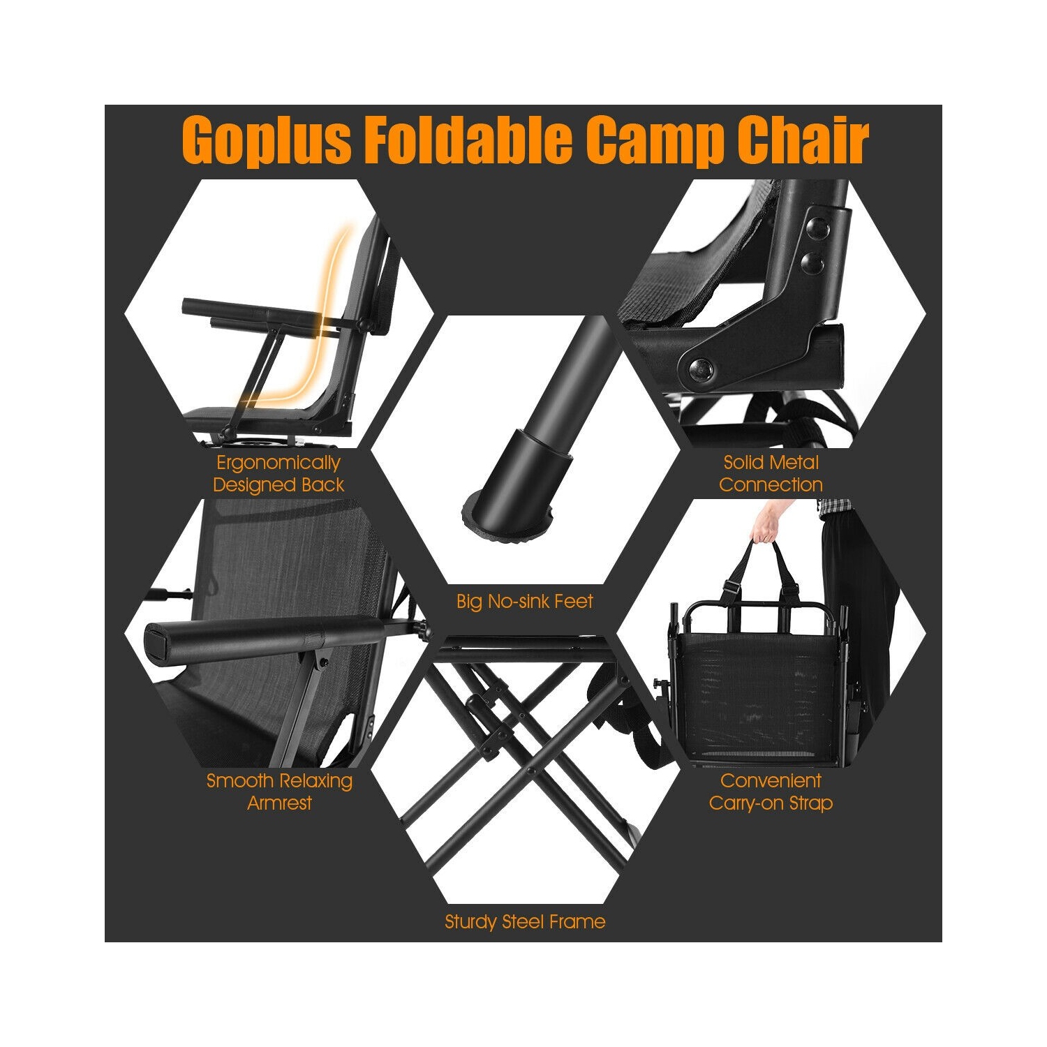 Swivel Hunting Chair Foldable Mesh Chair with Armrests-Black