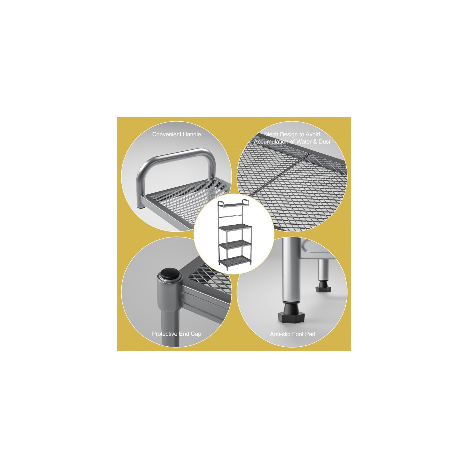 Support de cuisine avec 4 tablettes en métal – Support de four à micro-ondes et organisateur de rangement