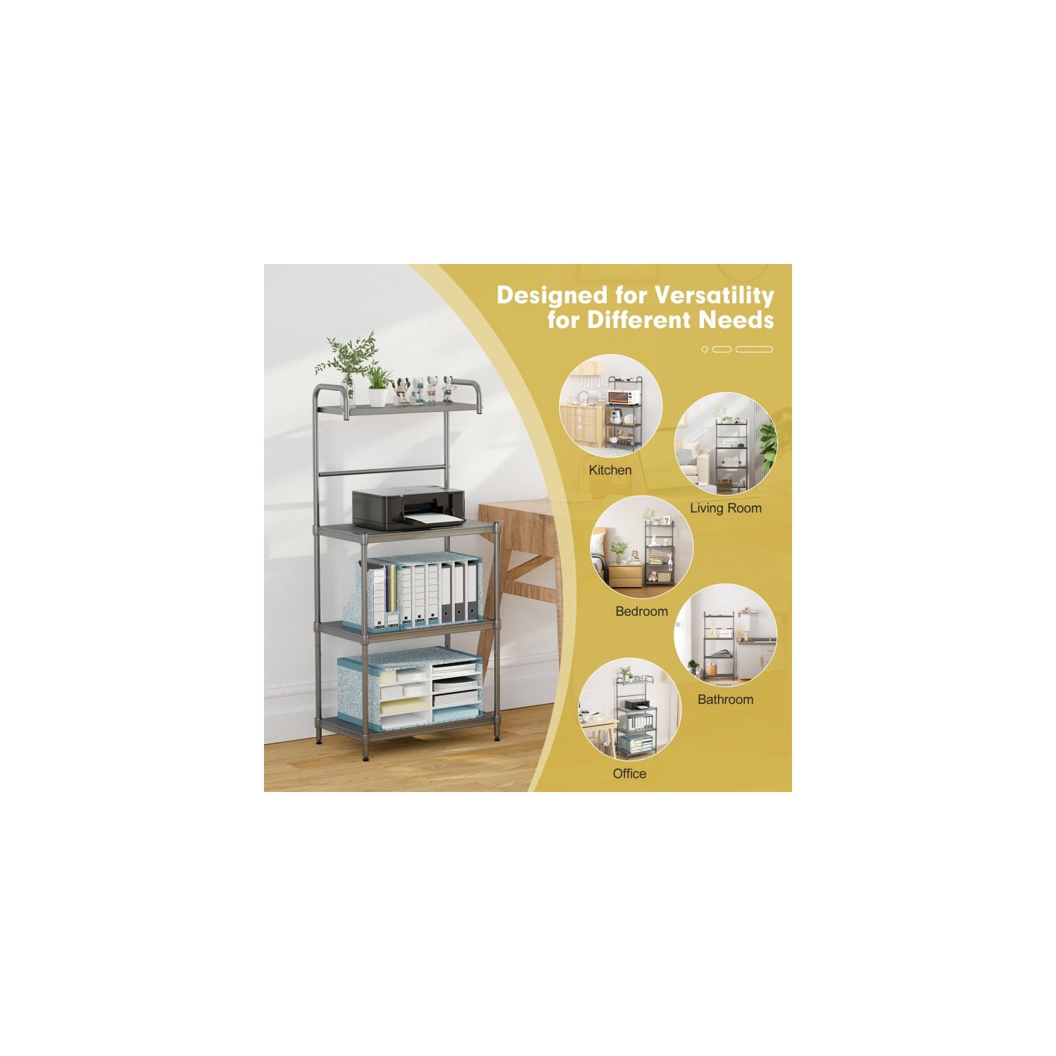 Support de cuisine avec 4 tablettes en métal – Support de four à micro-ondes et organisateur de rangement