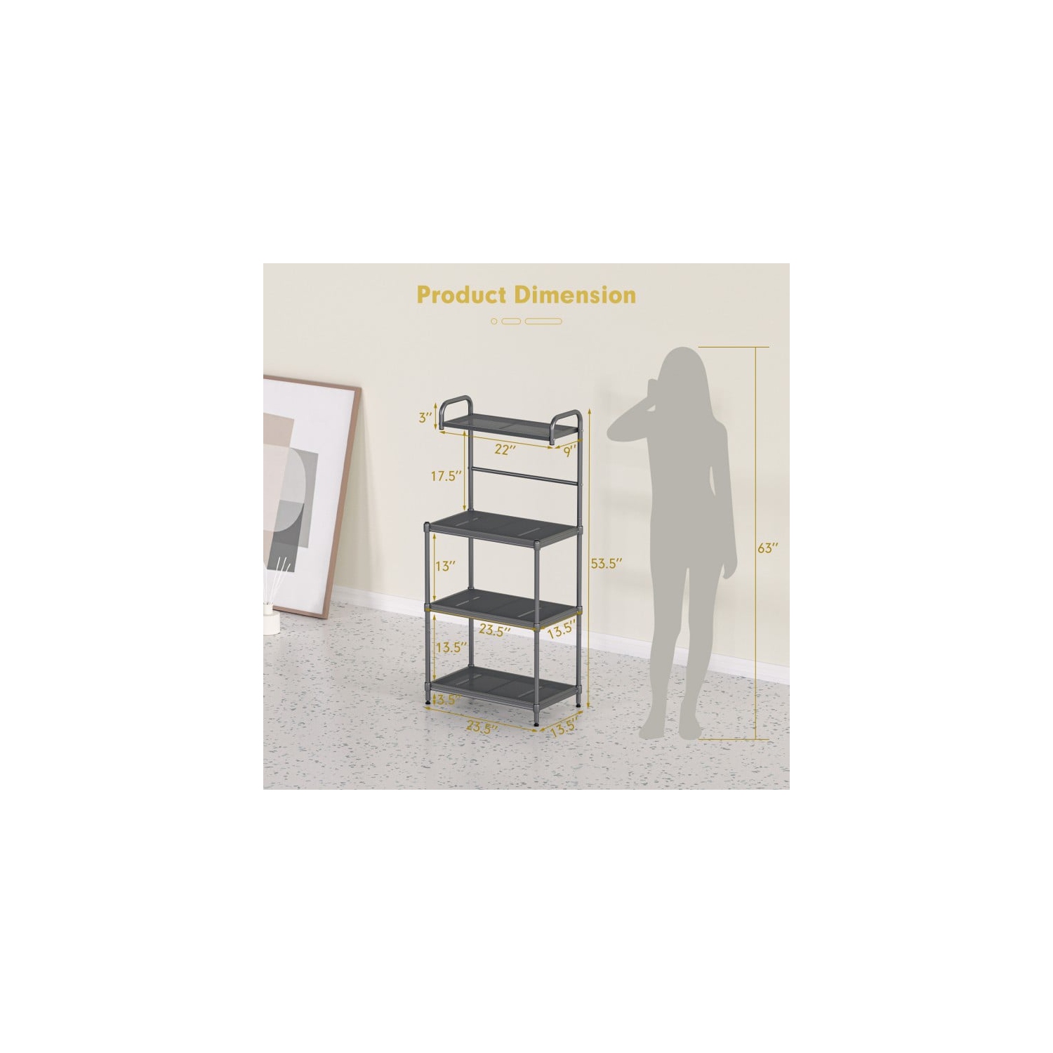 Support de cuisine avec 4 tablettes en métal – Support de four à micro-ondes et organisateur de rangement