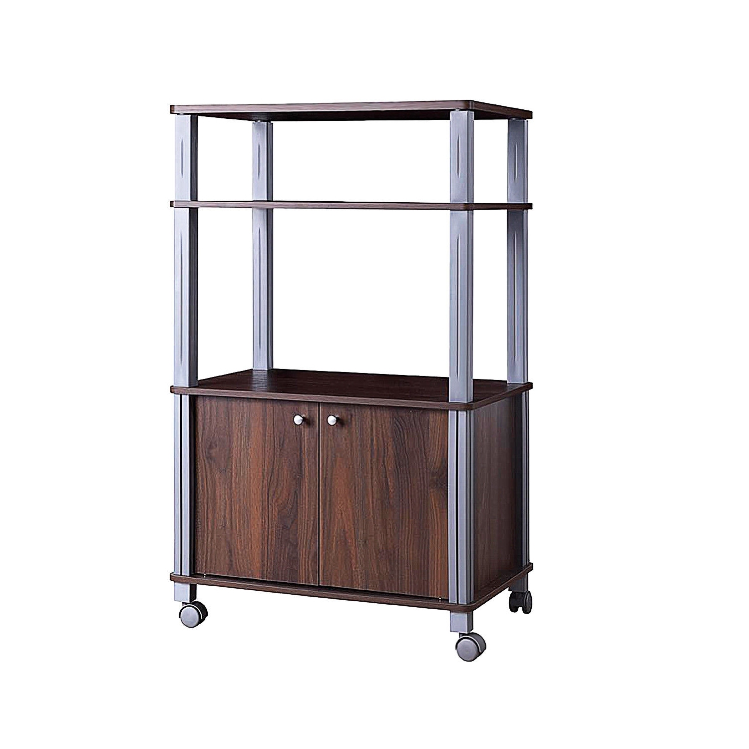 Mobile Kitchen Storage Rack – 2-Tier Baker’s Rack with Cabinet and Wheels