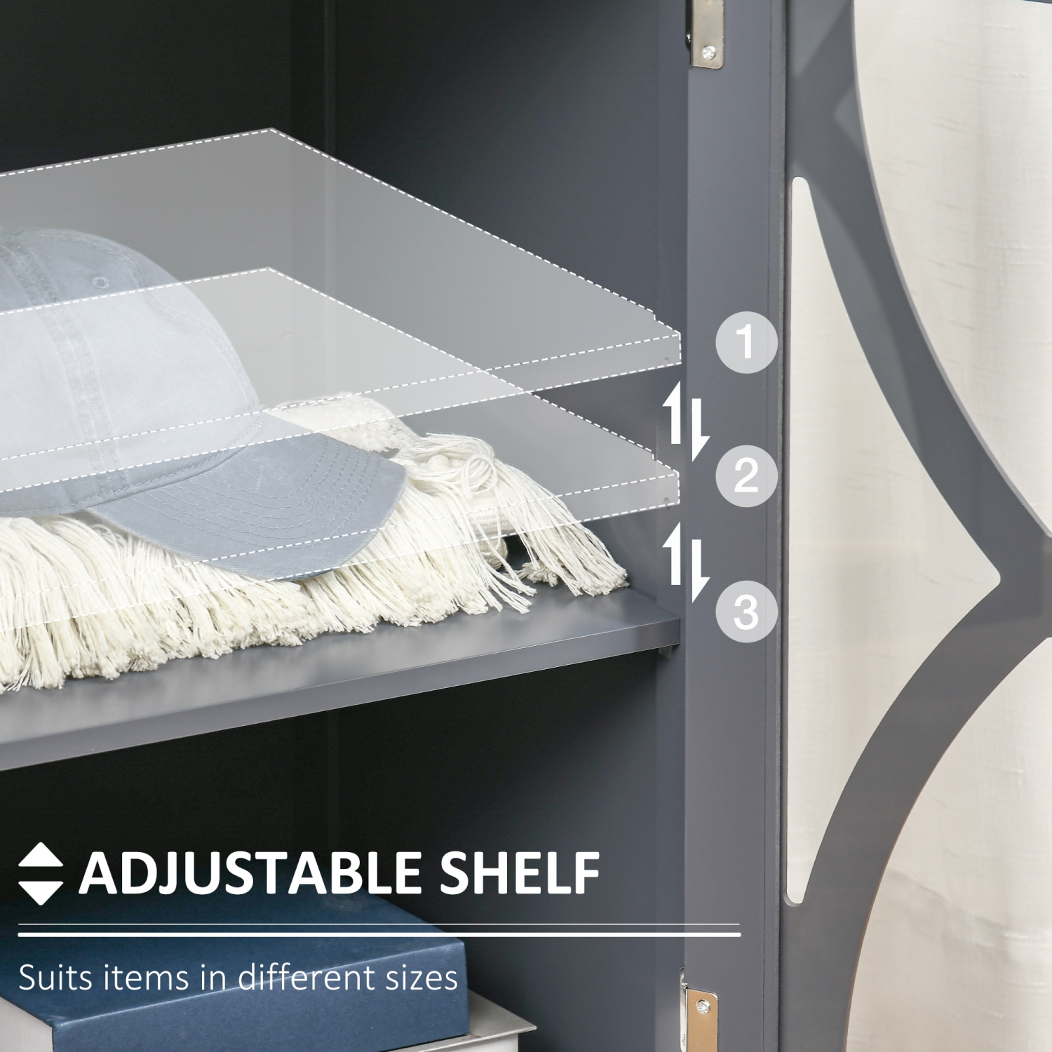 HOMCOM Kitchen Sideboard, Glass Door Buffet Cabinet, Bathroom Storage Cabinet with Adjustable Storage Shelf for Dining Room, Living Room, Grey