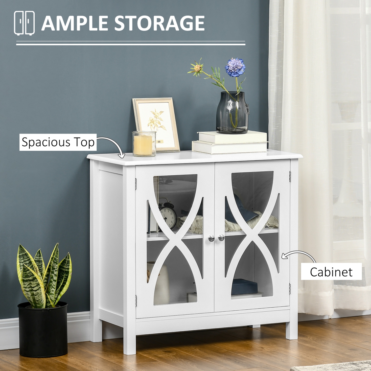 Buffet de cuisine HOMCOM, buffet à porte en verre, armoire de rangement pour salle de bains avec tablette de rangement réglable pour salle à manger,