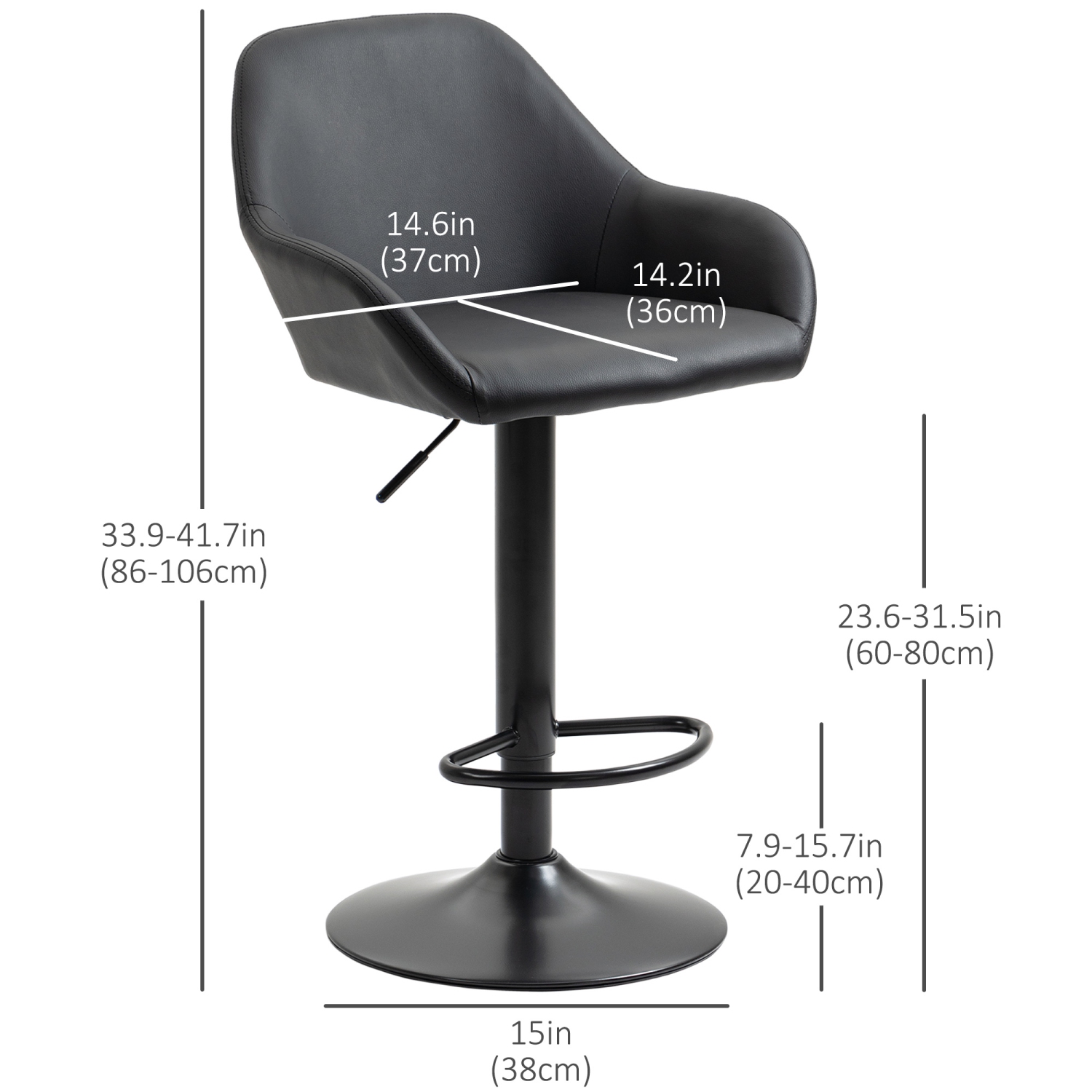 HOMCOM – Ensemble de 2 tabourets de bar pivotants rétro à hauteur de comptoir avec hauteur réglable et repose-pieds, tabouret de cuisine recouvert de