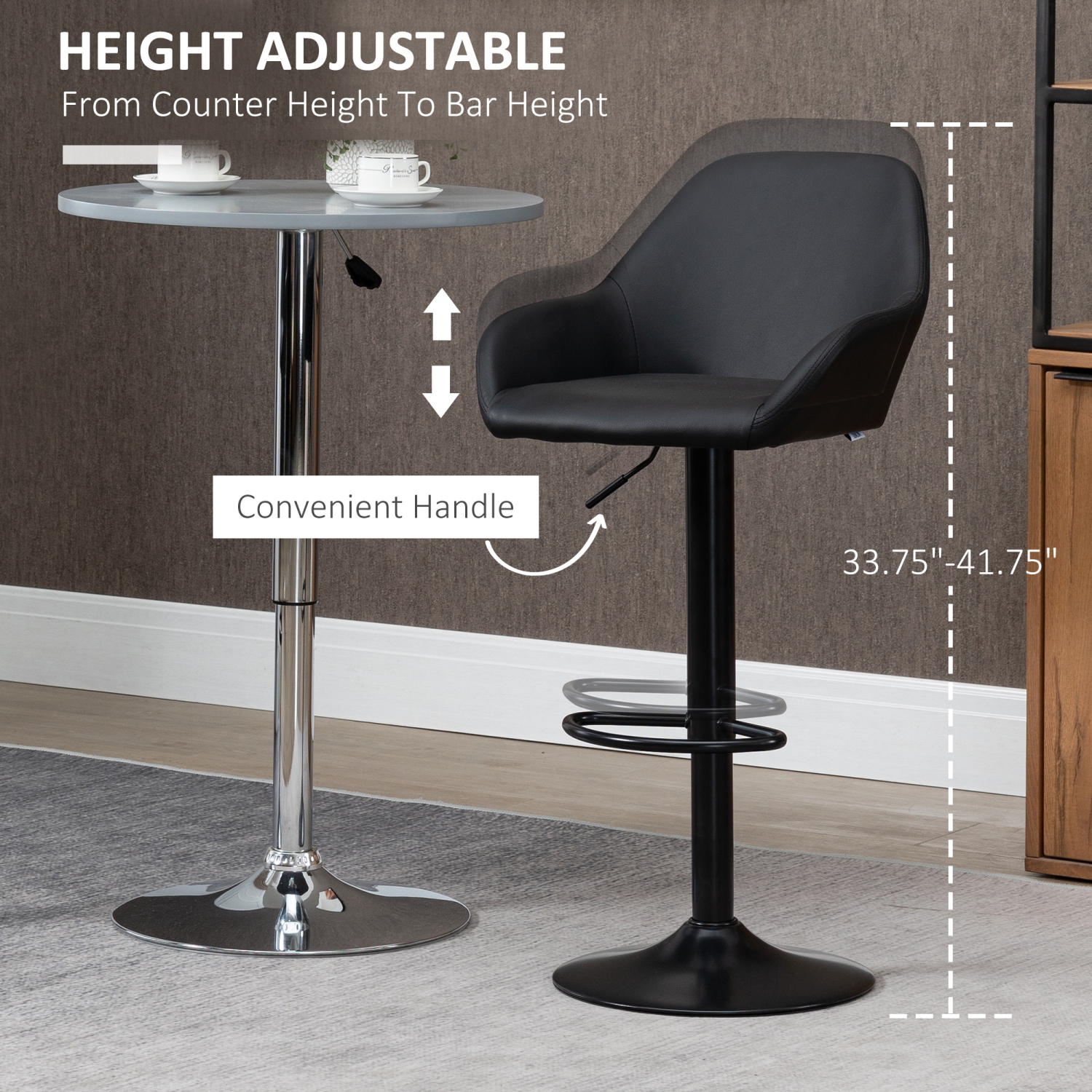 HOMCOM – Ensemble de 2 tabourets de bar pivotants rétro à hauteur de comptoir avec hauteur réglable et repose-pieds, tabouret de cuisine recouvert de