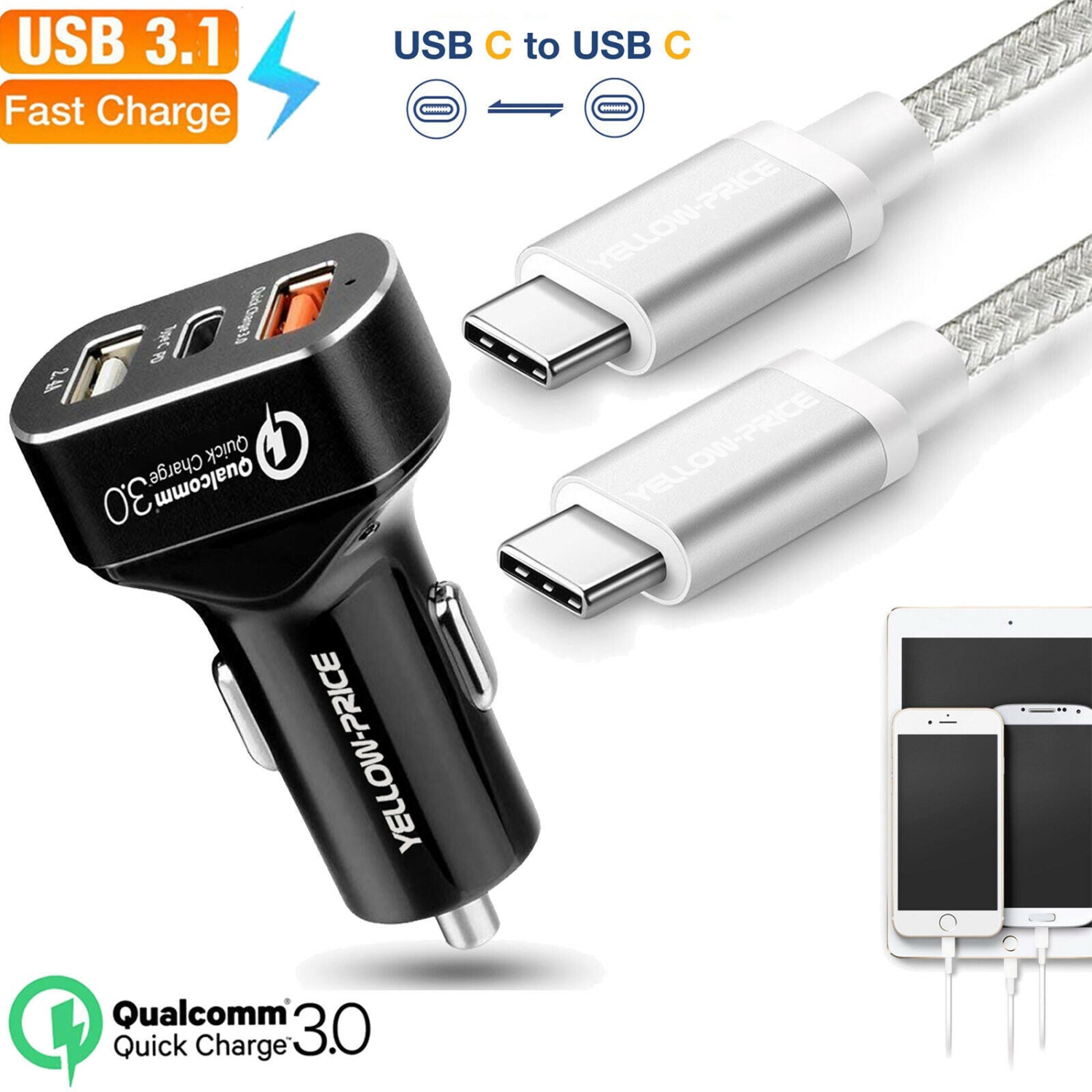 Samsung Galaxy Note 10 S9 S10 S20 USB Fast Quick Car Charger Adapter Type C Port