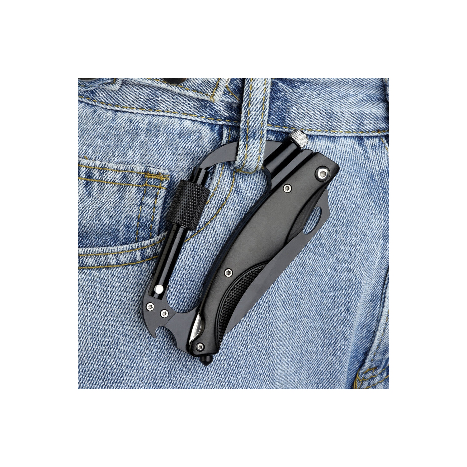 Multitool Carabiner Keychain Clip EDC Survival Tool for Camping, Hunting, Hiking