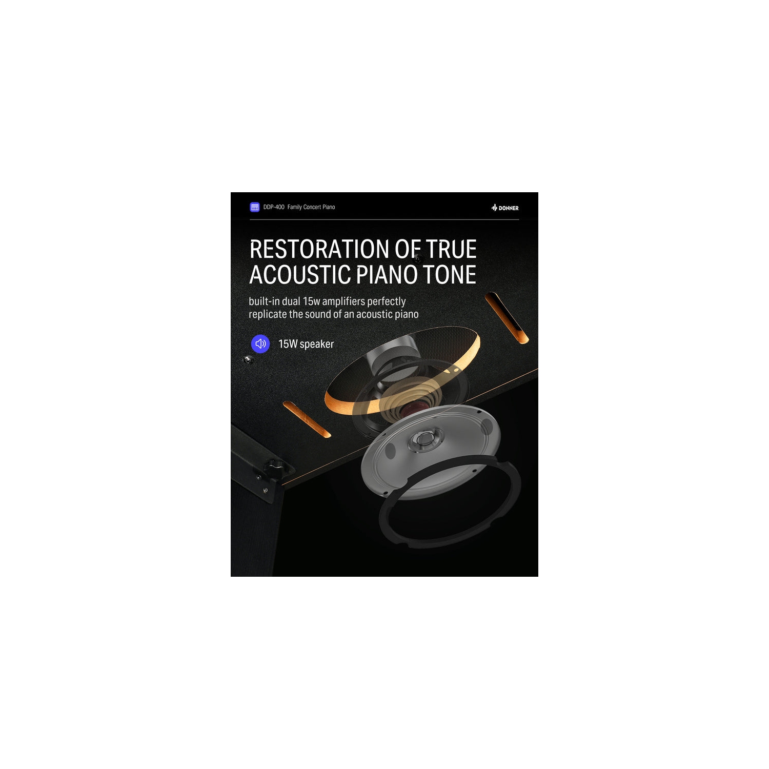 Piano numérique à touches lestées à action progressive et à marteaux DDP-400 88 de Donner avec support et pédale 3 pour professionnel