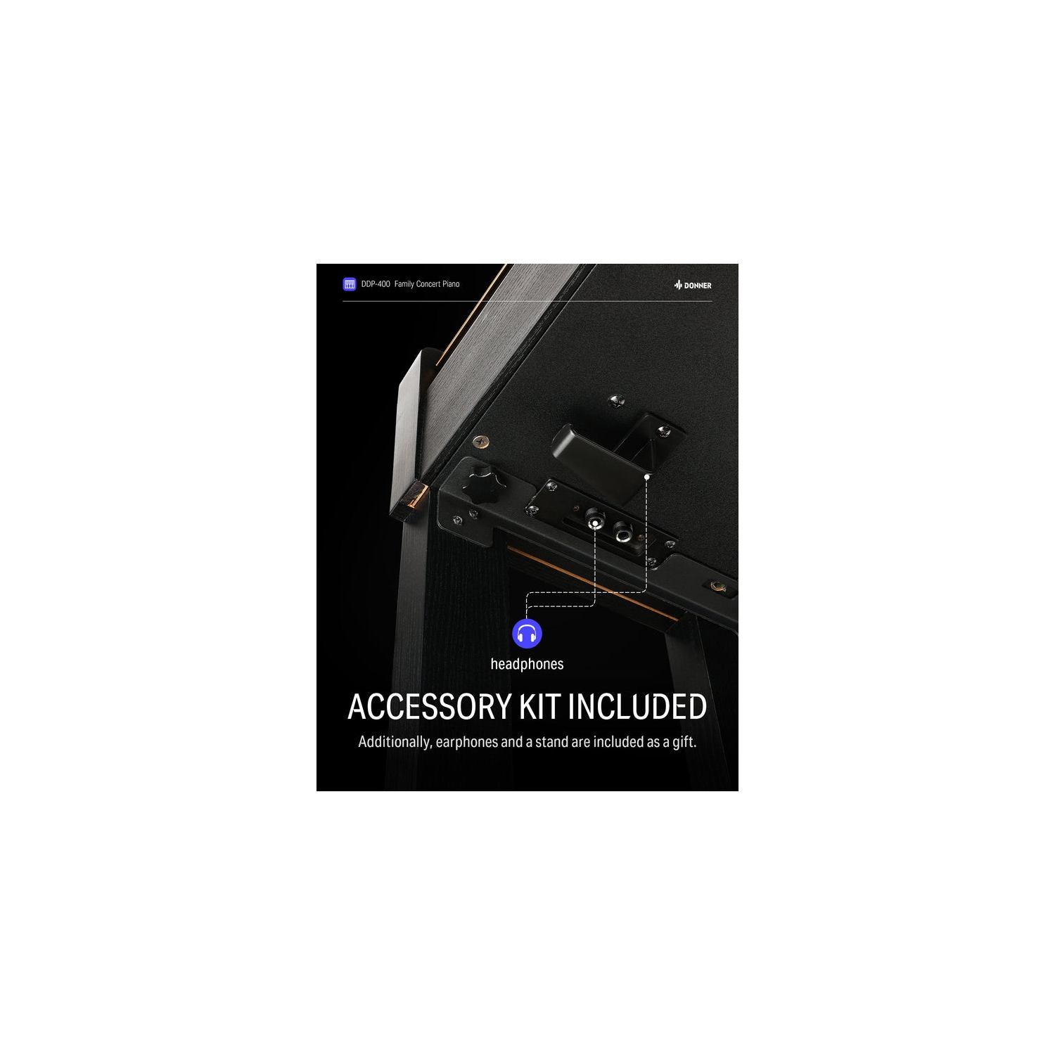 Piano numérique à touches lestées à action progressive et à marteaux DDP-400 88 de Donner avec support et pédale 3 pour professionnel