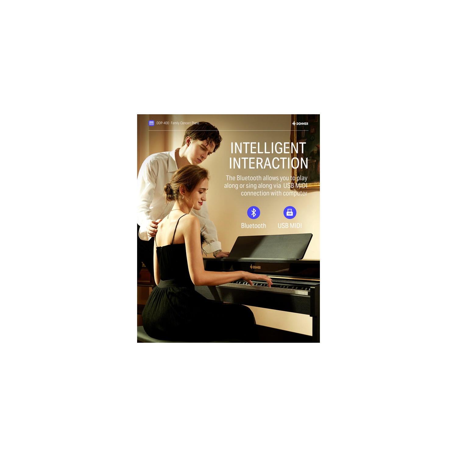 Piano numérique à touches lestées à action progressive et à marteaux DDP-400 88 de Donner avec support et pédale 3 pour professionnel