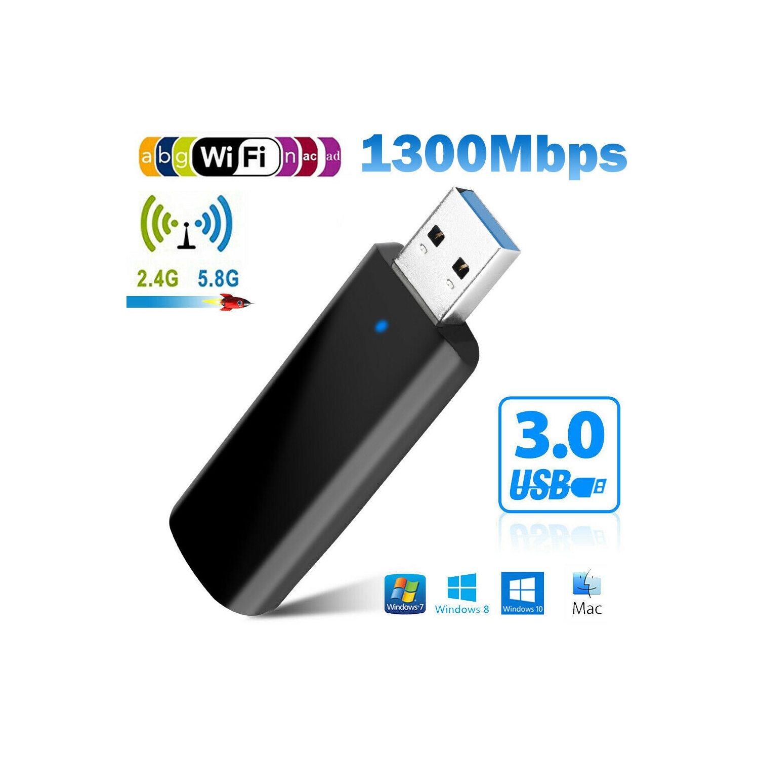 Ac1300Mbps High Speed 802.11Ac WiFi Adapter for Desktop / Laptop, Install Fast