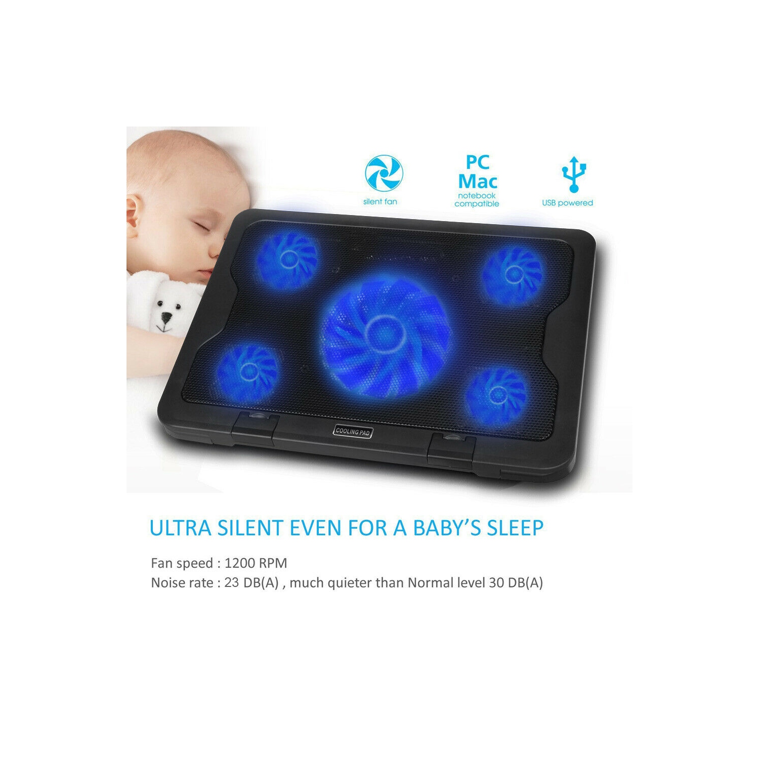 15.6"-17" Laptop Cooler Cooling Pad - Slim Portable USB Powered Quiet