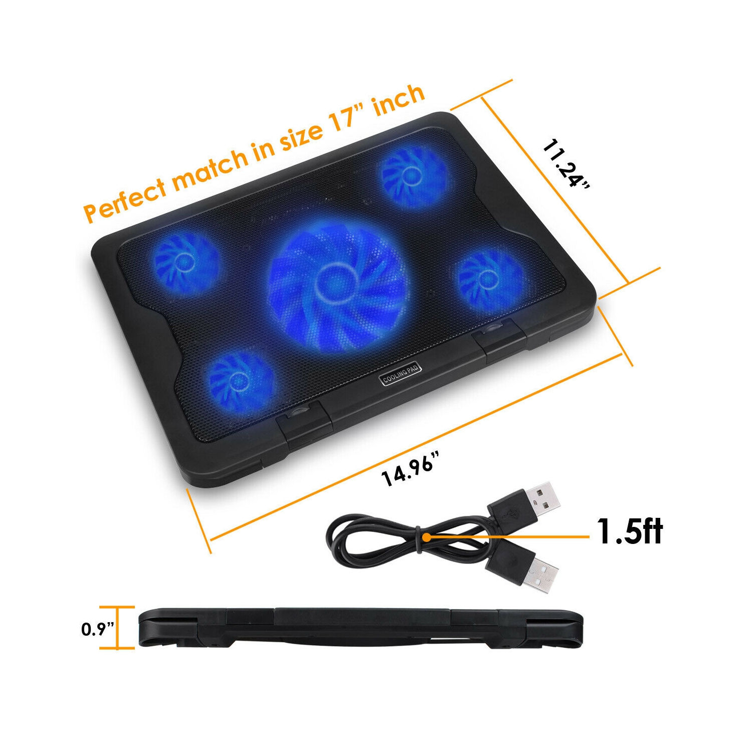 15.6"-17" Laptop Cooler Cooling Pad - Slim Portable USB Powered Quiet