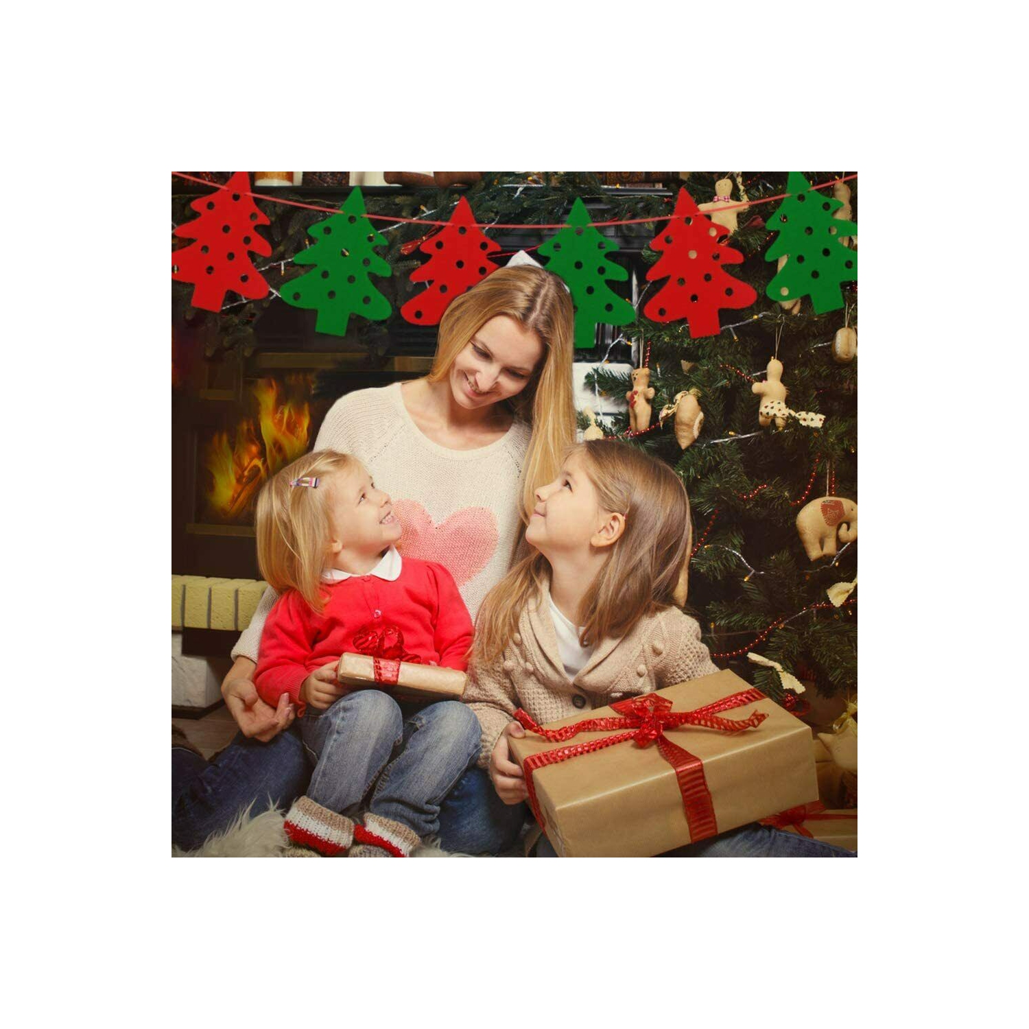 [28 Flags & 9 Trees] Christmas Burlap Banner Decoration for Home Christmas Decor