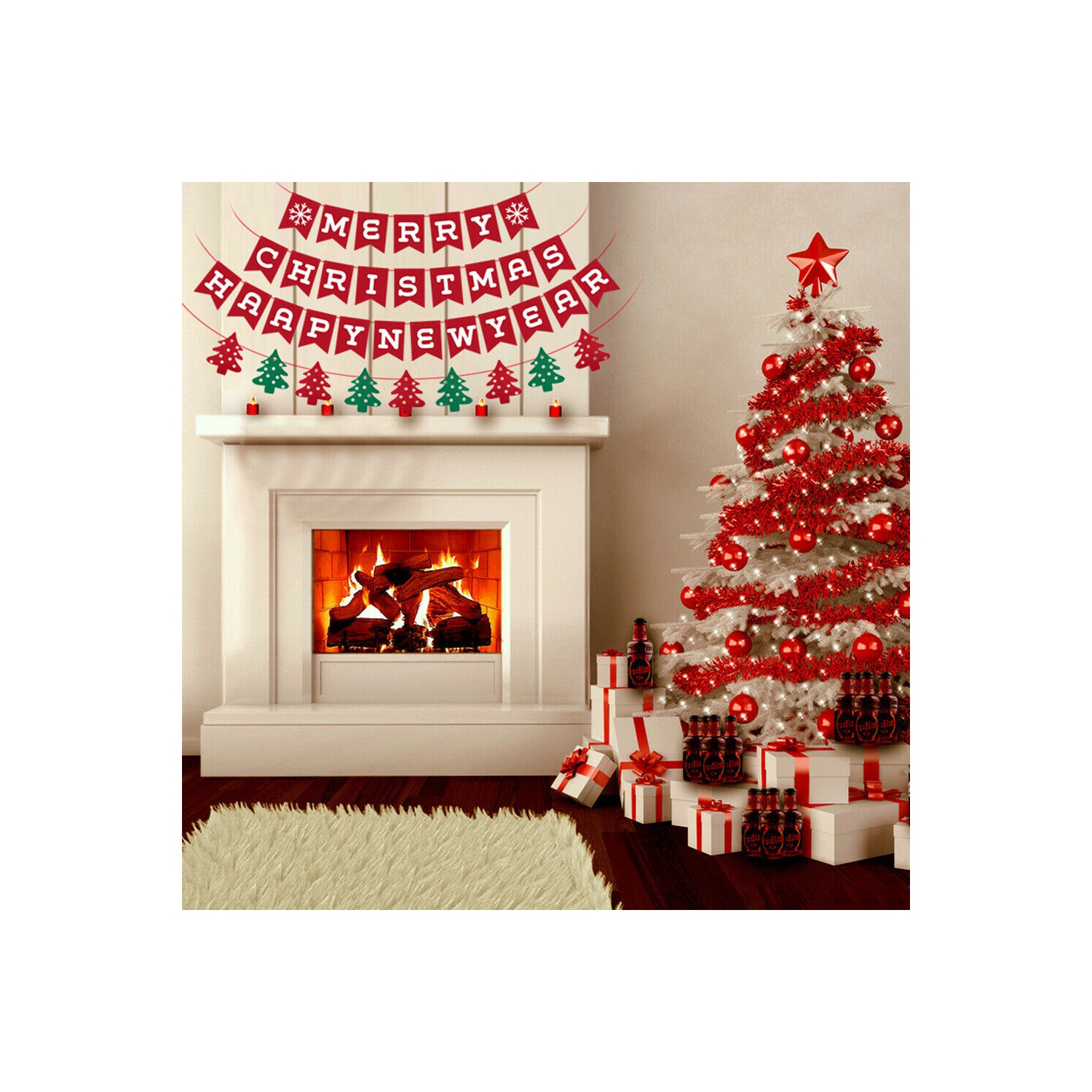 [28 Flags & 9 Trees] Christmas Burlap Banner Decoration for Home Christmas Decor