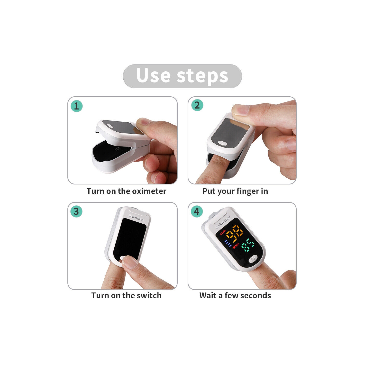 Moniteur de surveillance de la saturation en oxygène surveillant les doigts enfants et adultes avec cordon et DEL