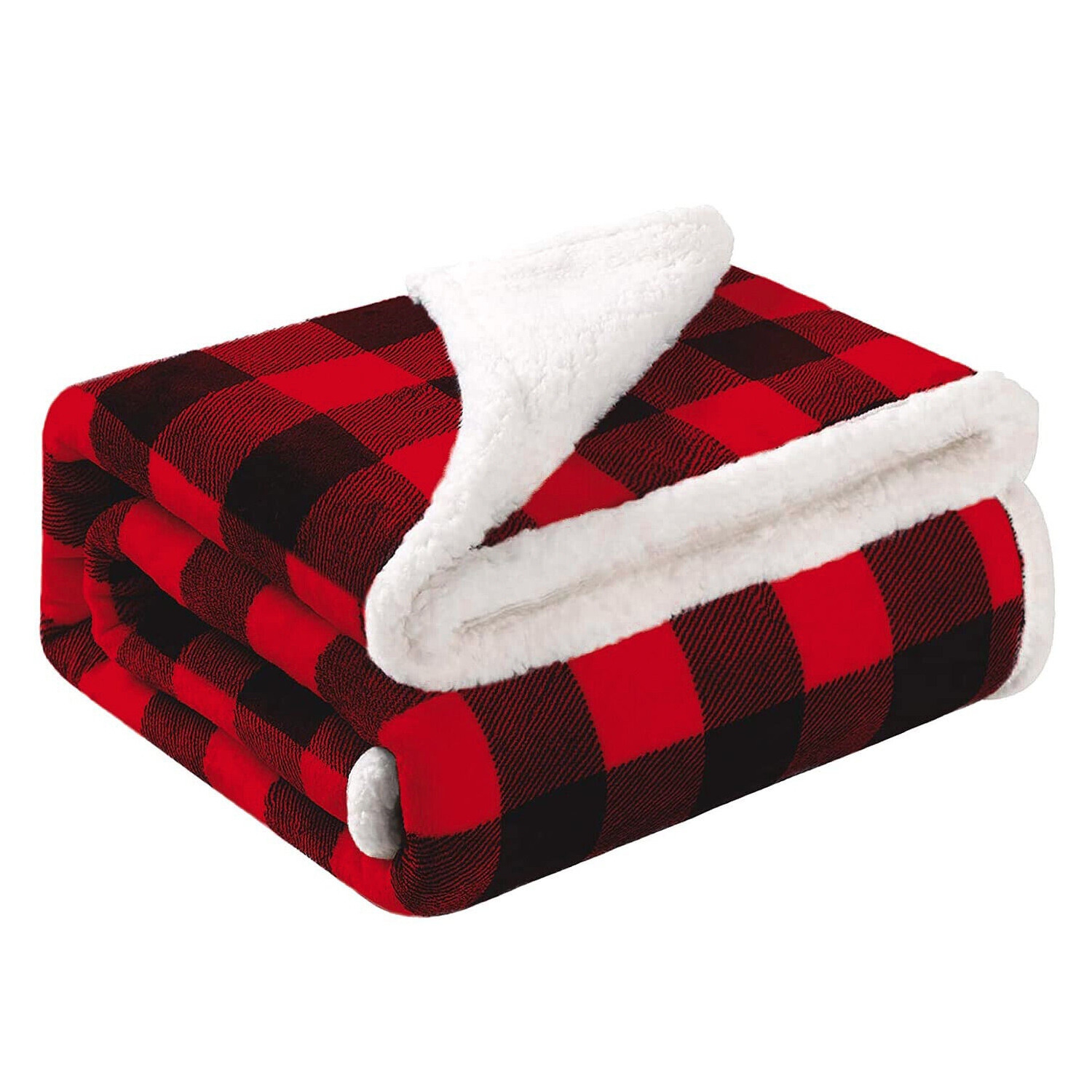 Christmas Red Black Checkered Sherpa Blanket Throw - Ultra Warm & Super Soft CA