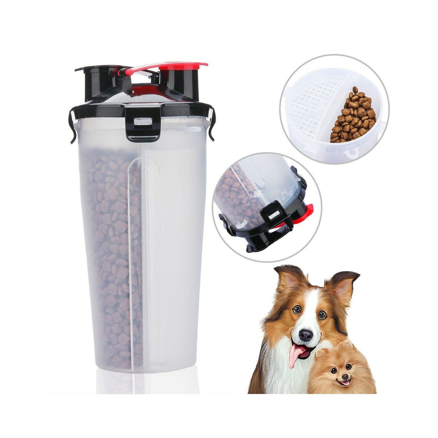 BPA-Free 2-in-1 Pet Food Container w/ 2 Collapsible Dog Bowls for Walking Hiking