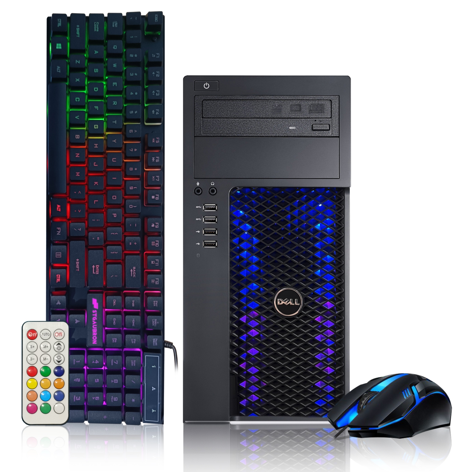 Dell Gaming PC Desktop computer - Intel Quad I5 up to 3.6GHz, GeForce RTX 2060 6G, 128G SSD + 2TB, 16GB Memory, RGB Keyboard & Mouse, DVD, WiFi & Bluetooth, Win 10 Pro-Refurbished