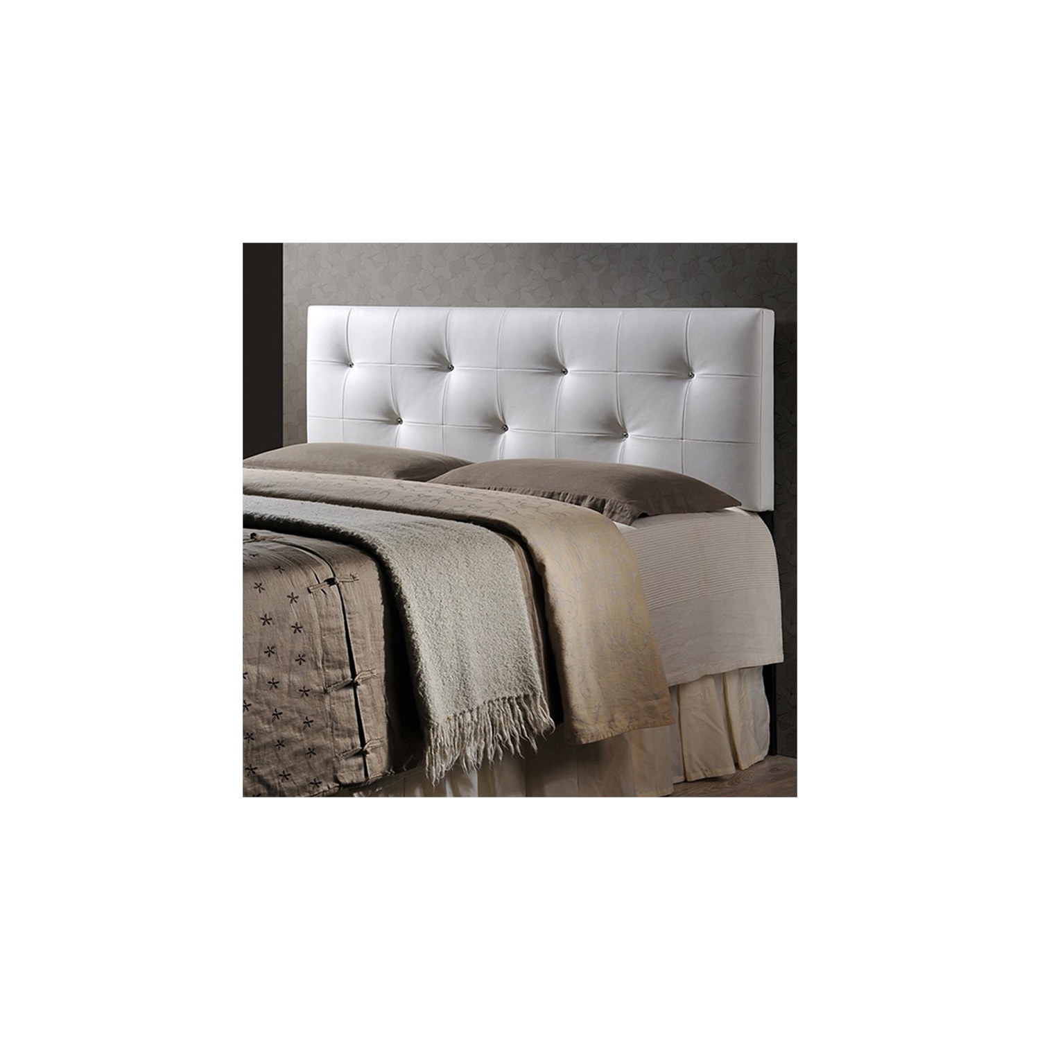 Pemberly Row Faux Leather Tufted Full Panel Headboard in White