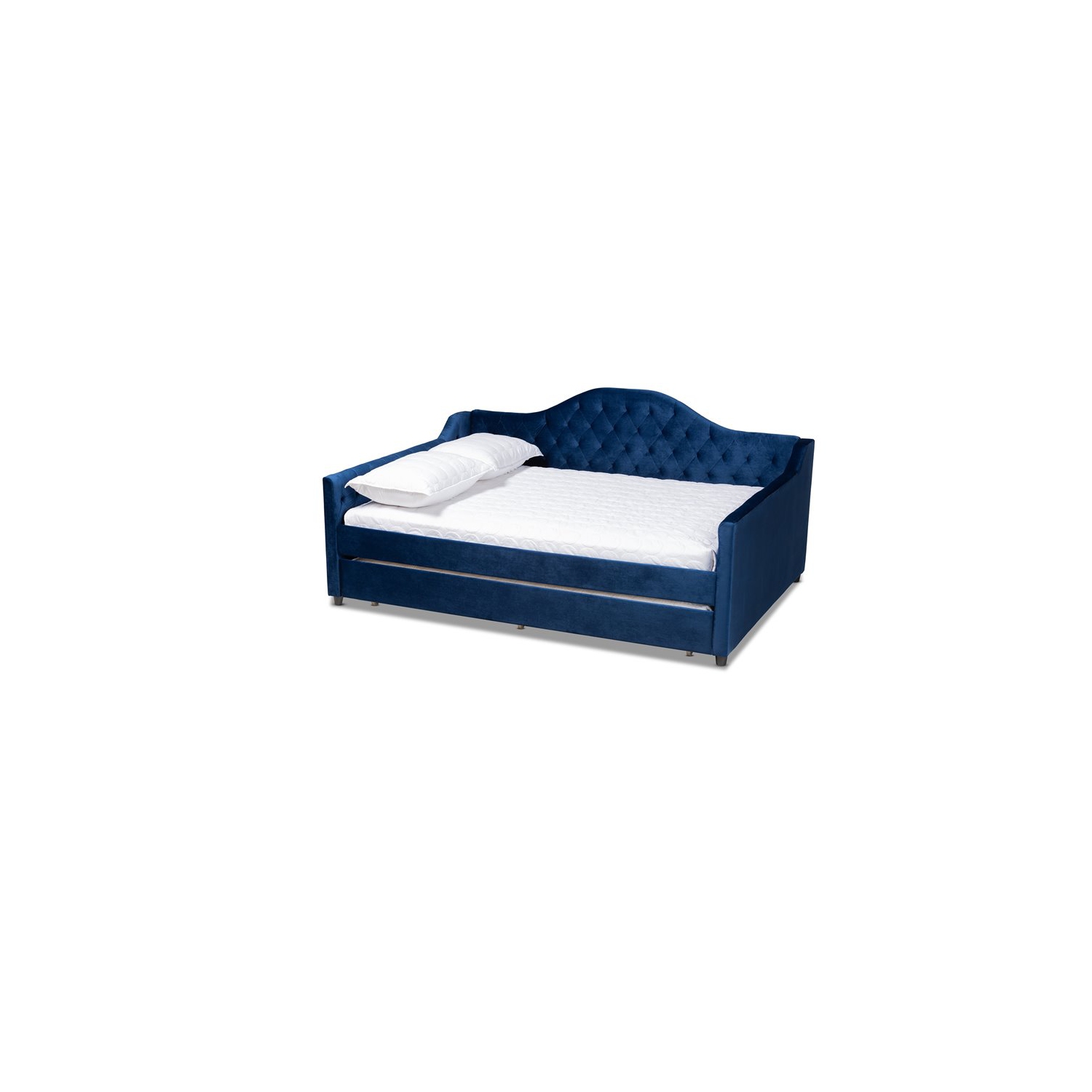 Lit de repos rembourré en velours avec lit gigogne bleu de Bowery Hill