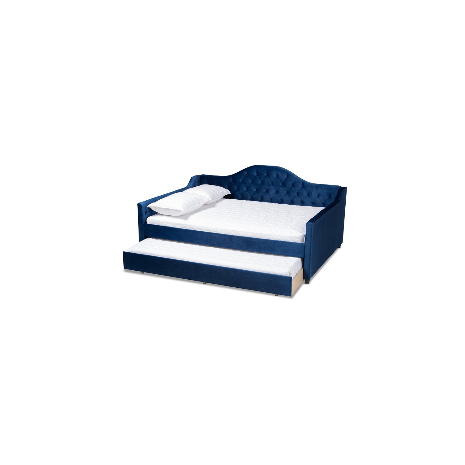 Lit de repos rembourré en velours avec lit gigogne bleu de Bowery Hill