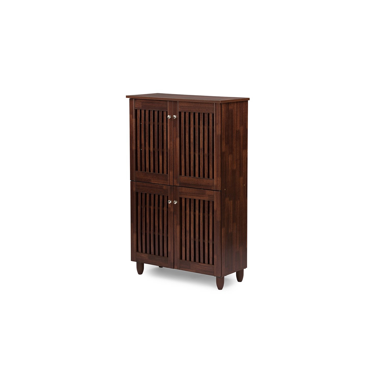 Baxton Studio Fernanda 4 Door Tall Shoe Cabinet in Oak Brown