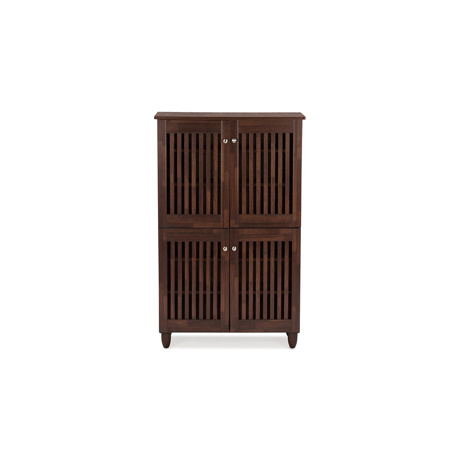 Baxton Studio Fernanda 4 Door Tall Shoe Cabinet in Oak Brown