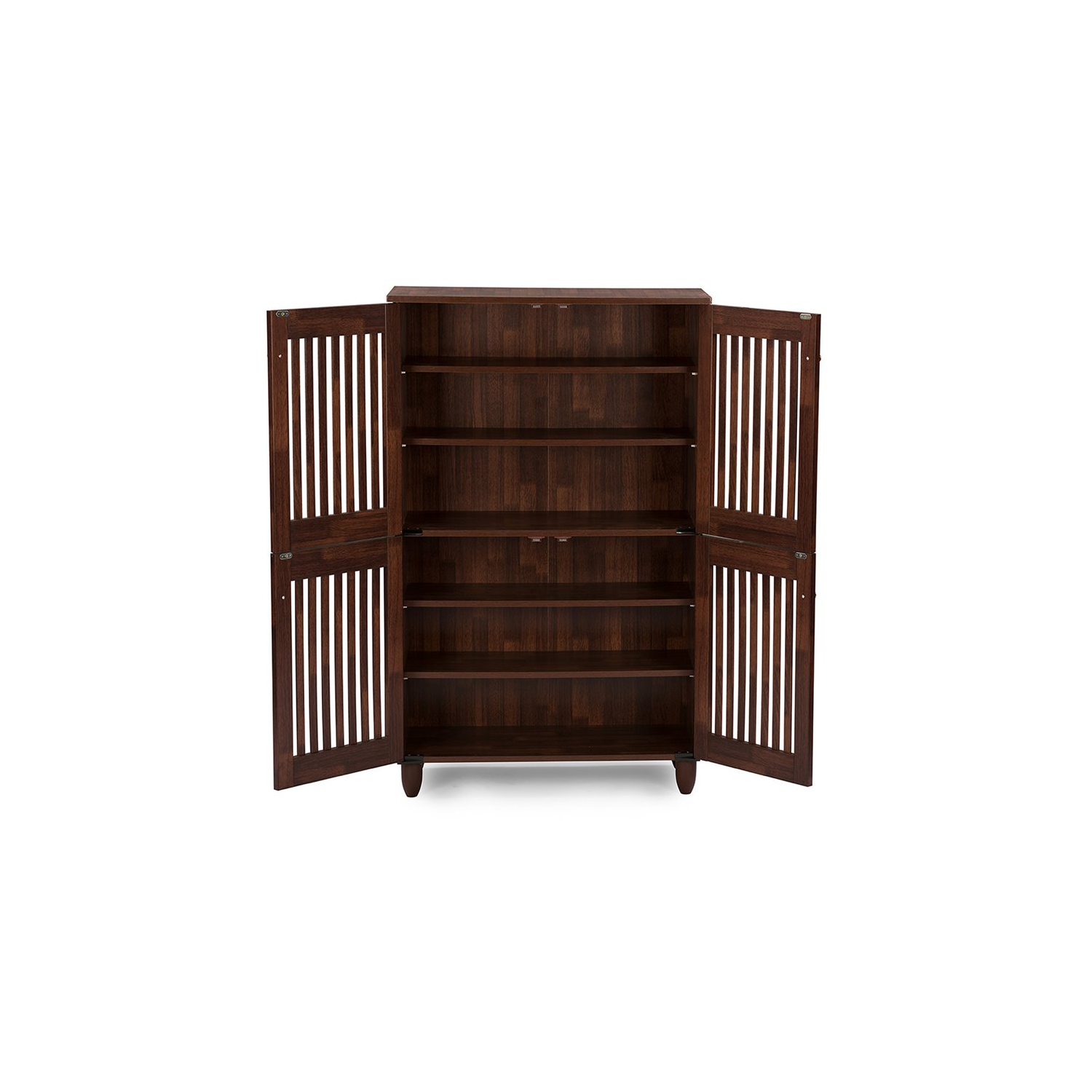 Baxton Studio Fernanda 4 Door Tall Shoe Cabinet in Oak Brown