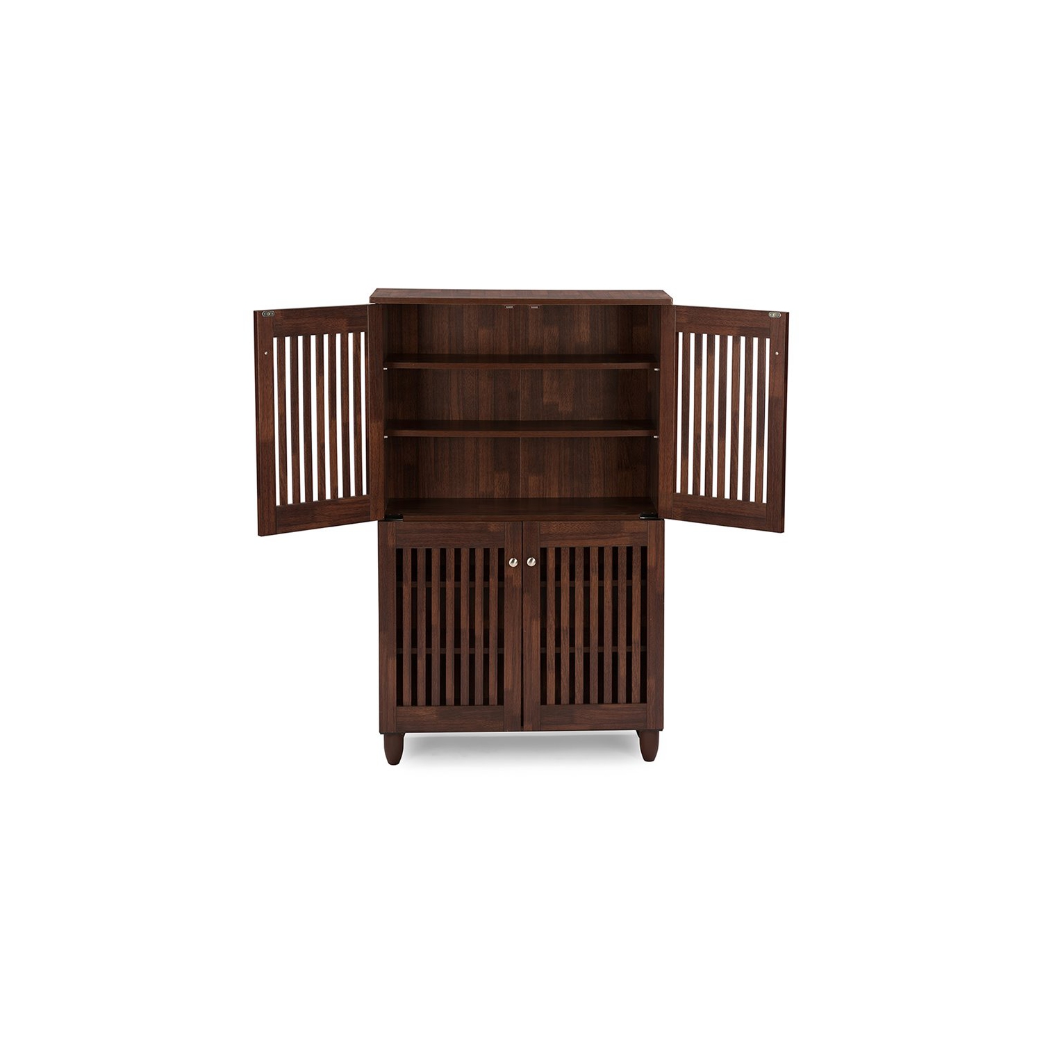 Baxton Studio Fernanda 4 Door Tall Shoe Cabinet in Oak Brown