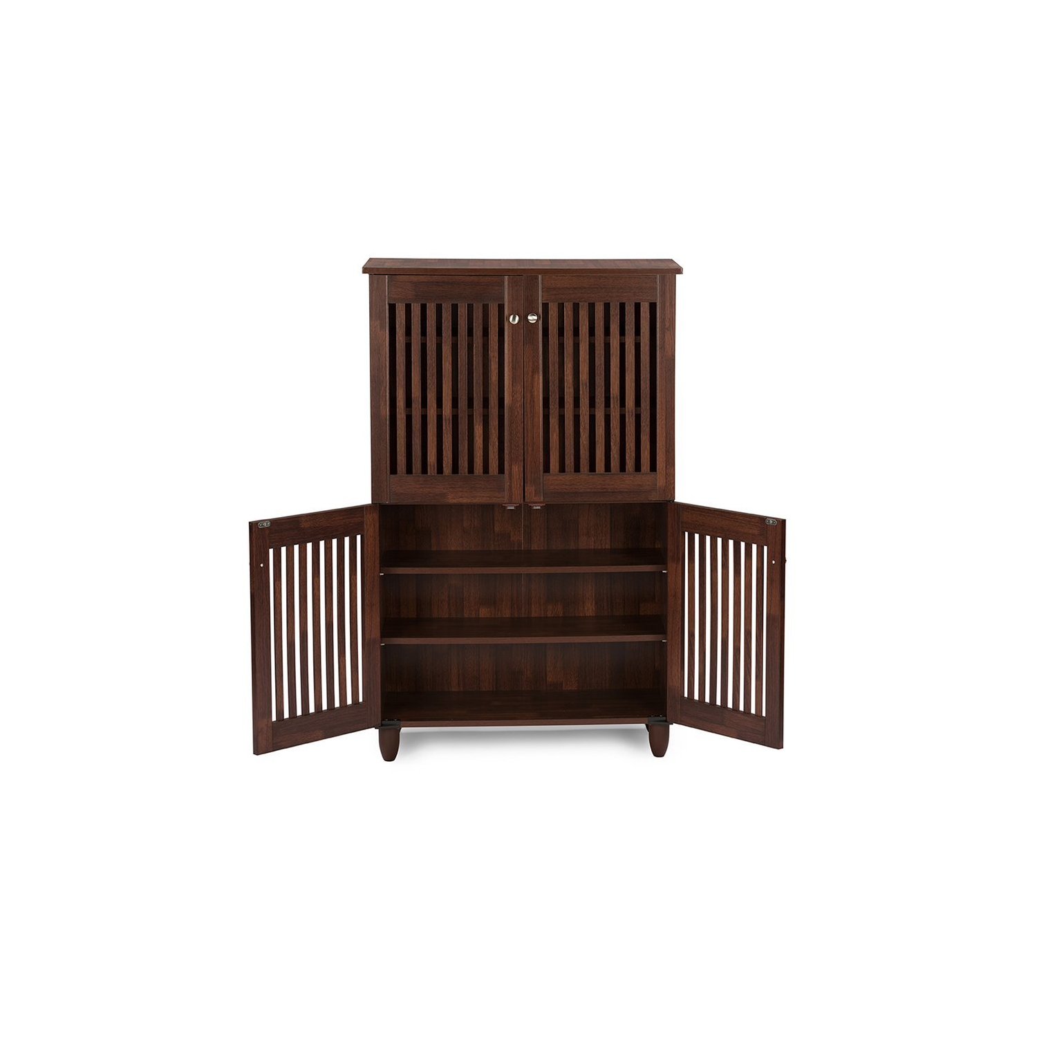 Baxton Studio Fernanda 4 Door Tall Shoe Cabinet in Oak Brown