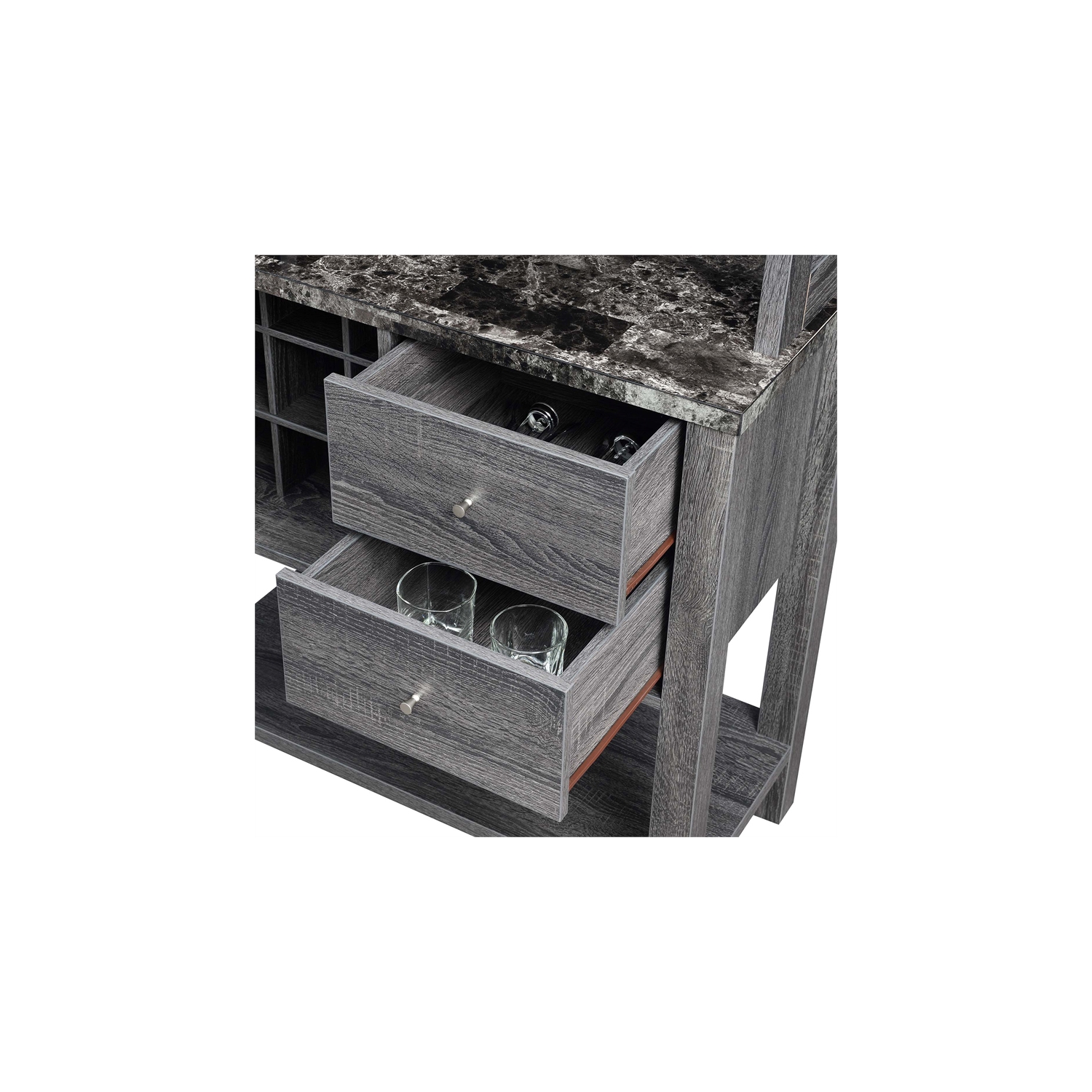 Newport Serving Bar in Faux Black Marble and Weathered Gray Wood Finish