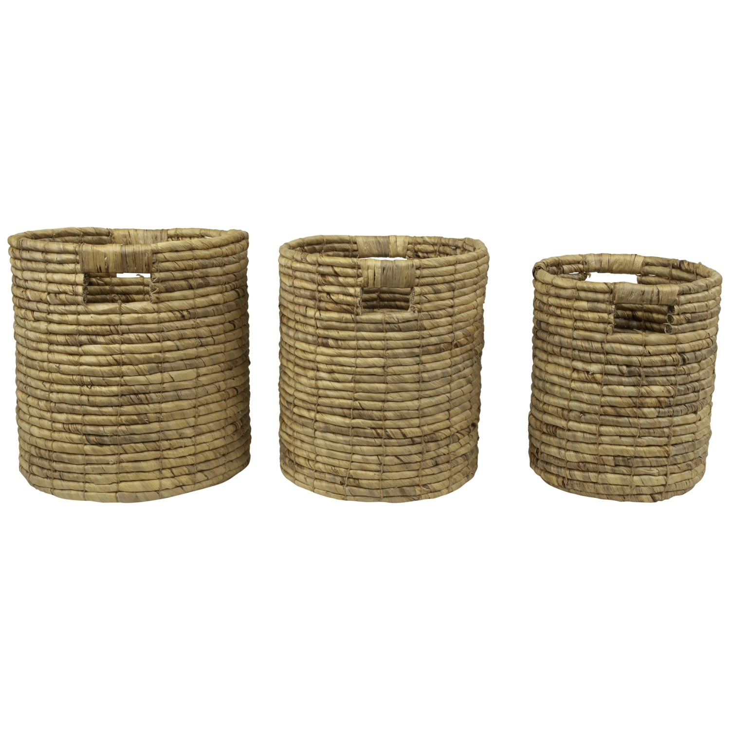 Natural Woven Table and Floor Cylindrical Seagrass Baskets - Brown - Set of 3