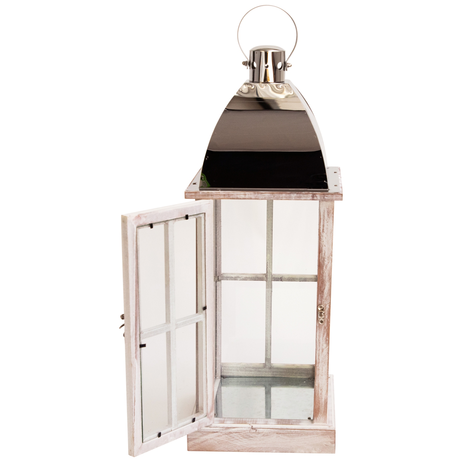 Antique Style Wooden Candle Lanterns - 21.5" - White and Silver- Set of 2