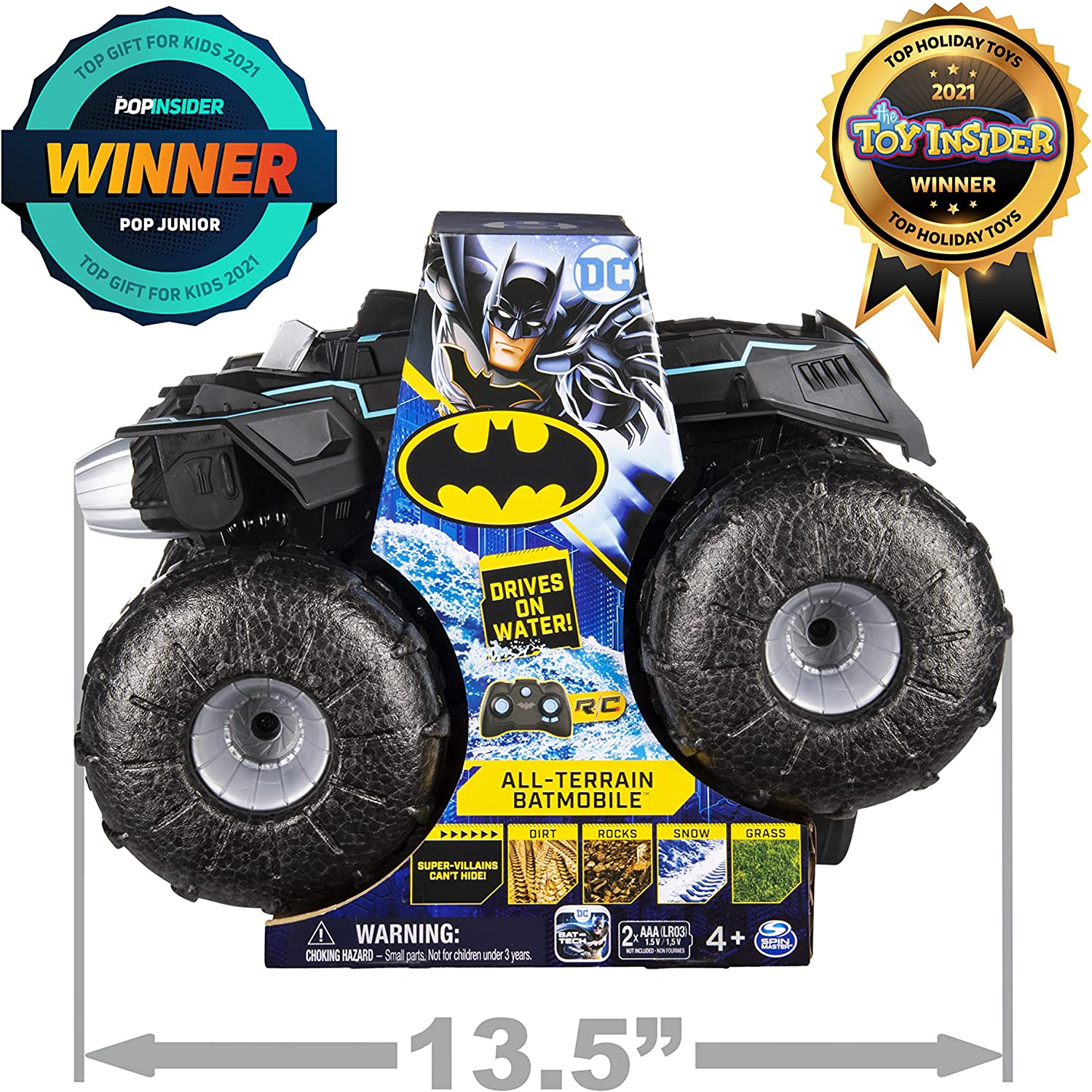 dc comics Batman, All-Terrain Batmobile Remote Control Vehicle, Water-Resistant Batman Toys for Boys Aged 4 and Up