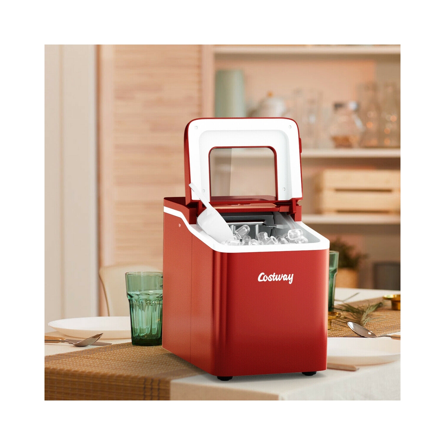 Machine à glaçons portative de comptoir de 26 lb/24 h avec cuillère à glaçons 9 cubes de glace prête en 8 minutes - Rouge