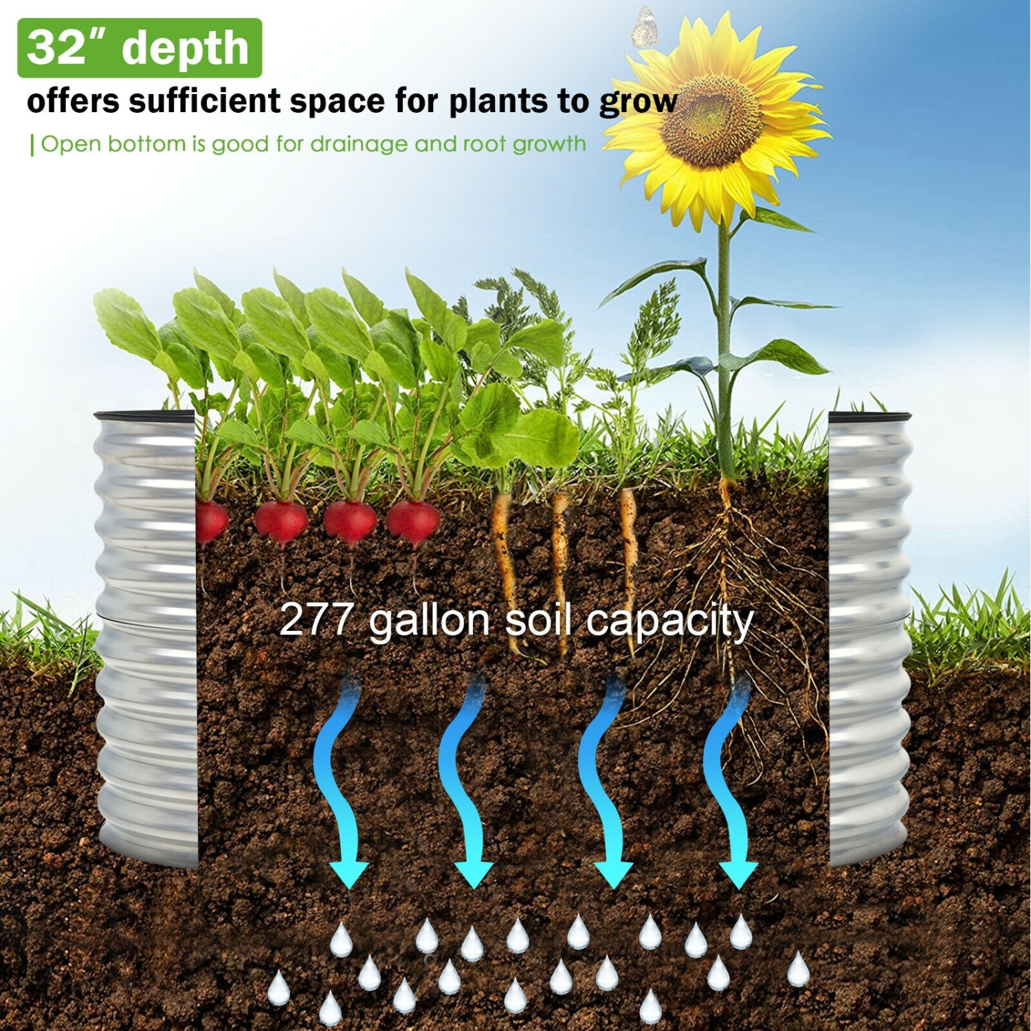 Lit de jardin ovale surélevé en métal avec fond ouvert pour planter à l'extérieur