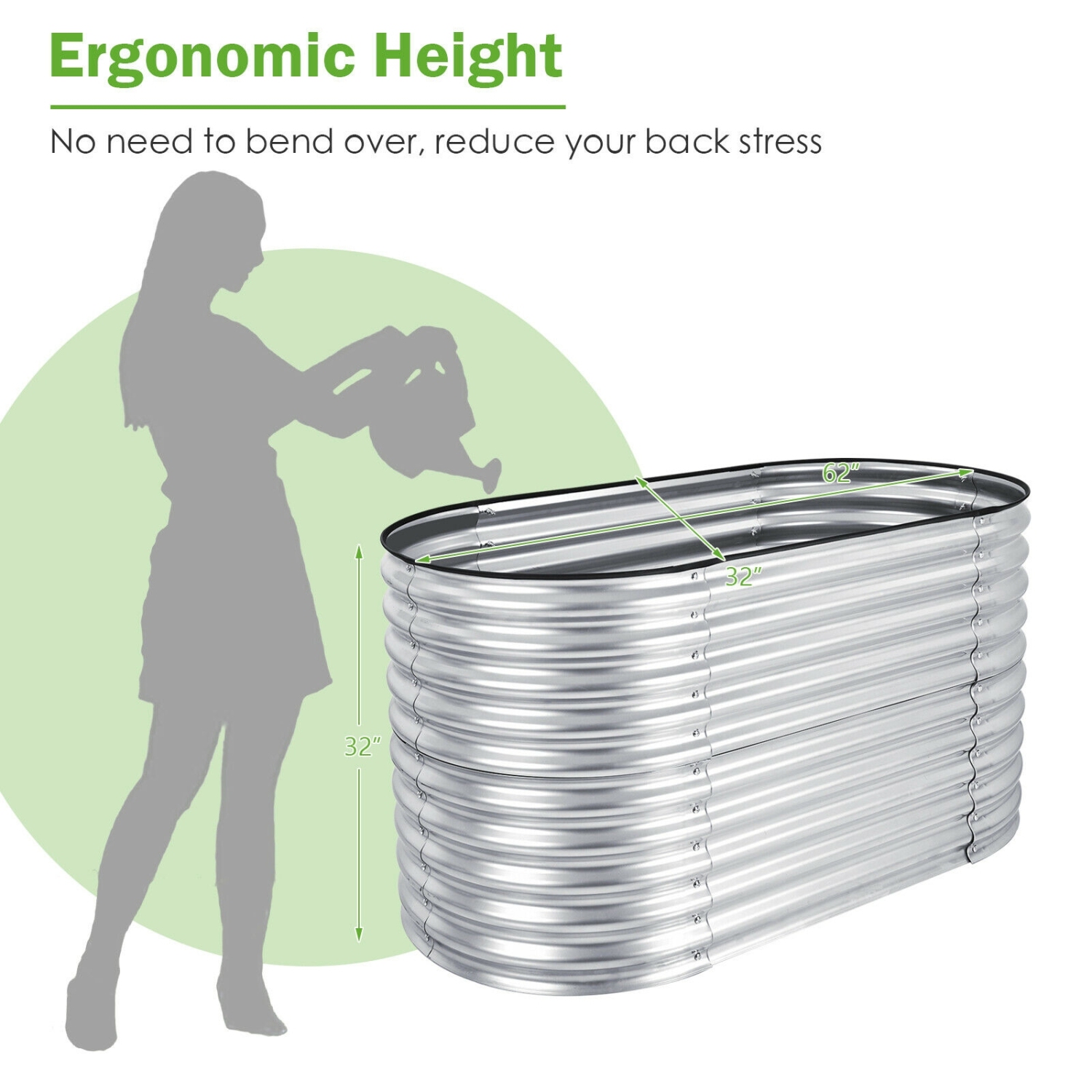 Lit de jardin ovale surélevé en métal avec fond ouvert pour planter à l'extérieur