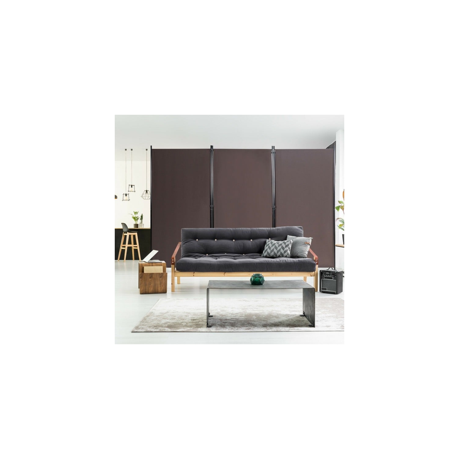 Séparateur de pièce de 6 pi à 3 panneaux avec charnières durables et base en acier – Écran de confidentialité pliable