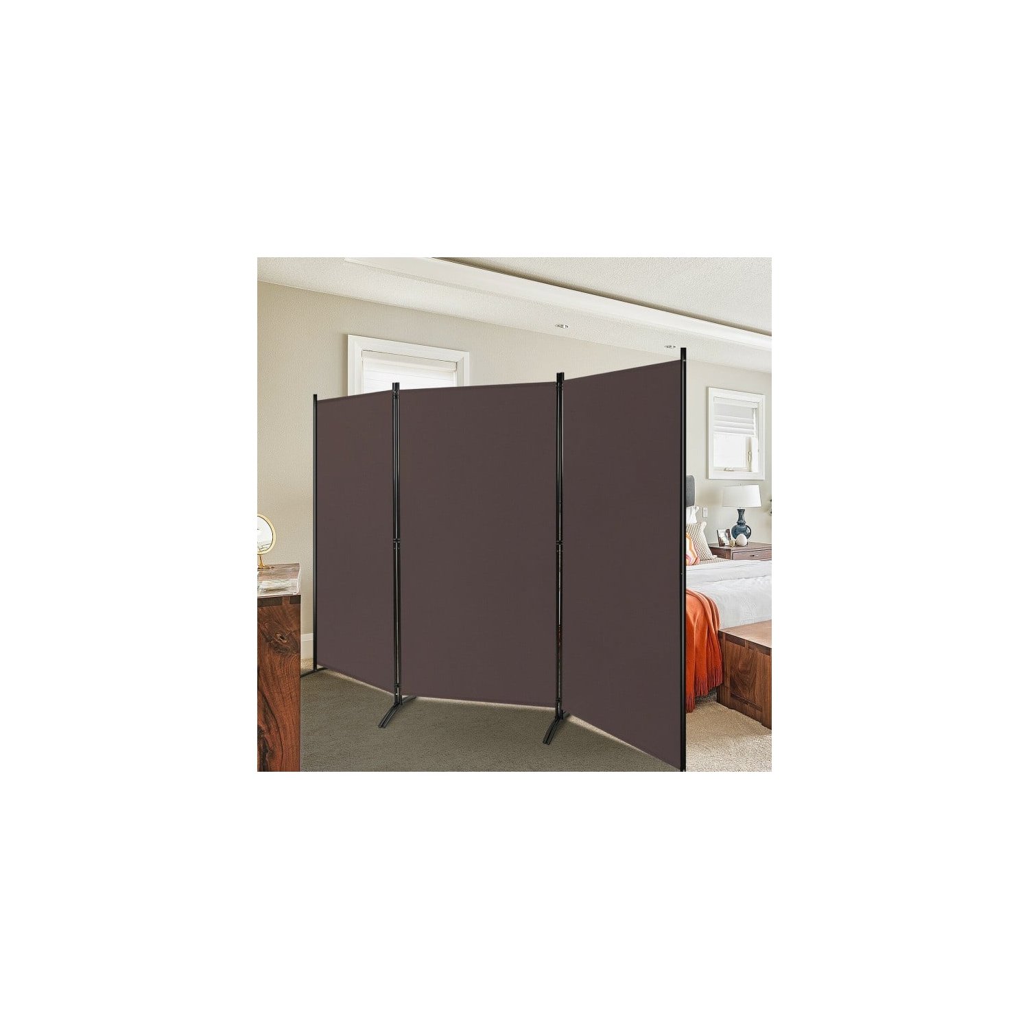 Séparateur de pièce de 6 pi à 3 panneaux avec charnières durables et base en acier – Écran de confidentialité pliable