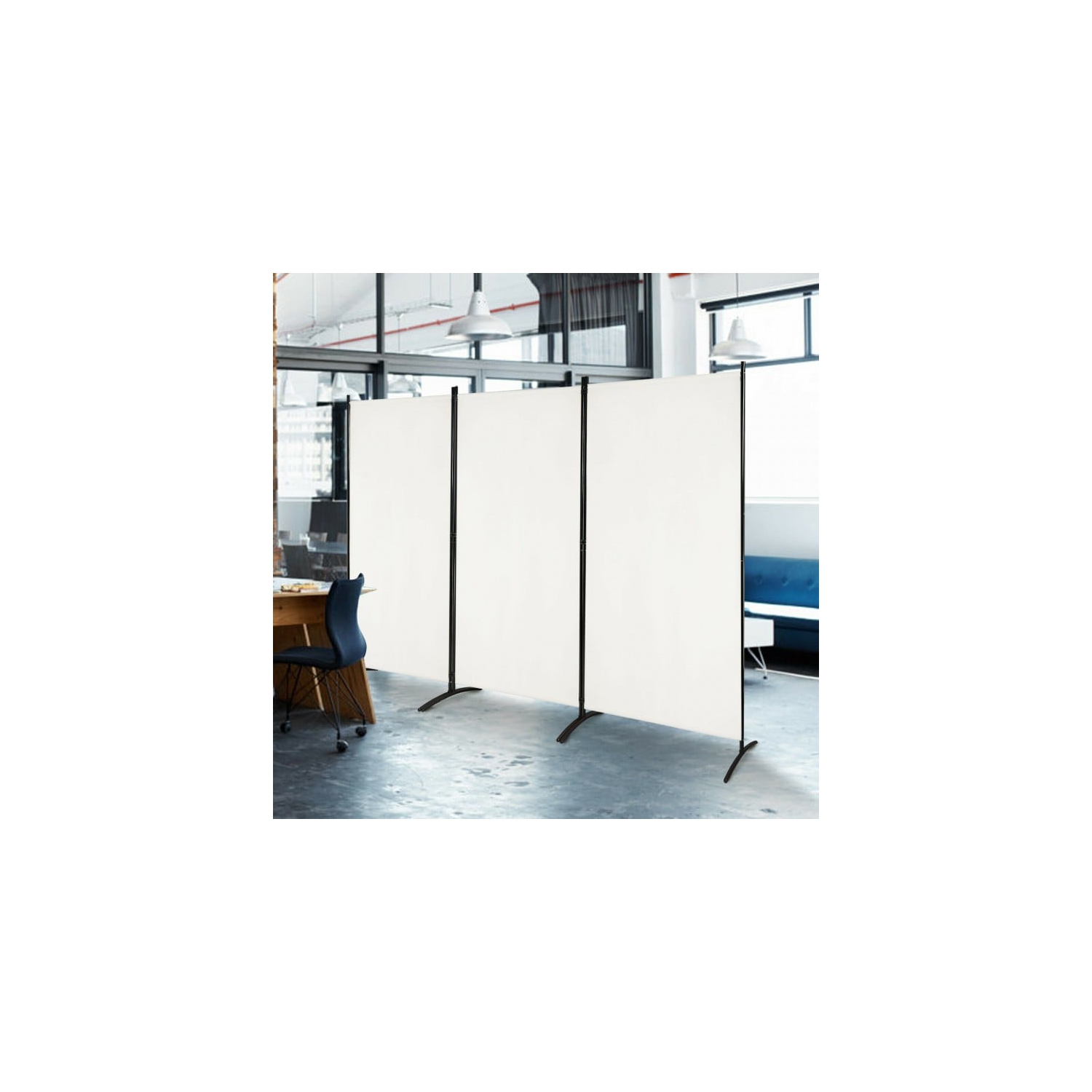 Séparateur de pièce de 6 pi à 3 panneaux avec charnières durables et base en acier – Écran de confidentialité pliable