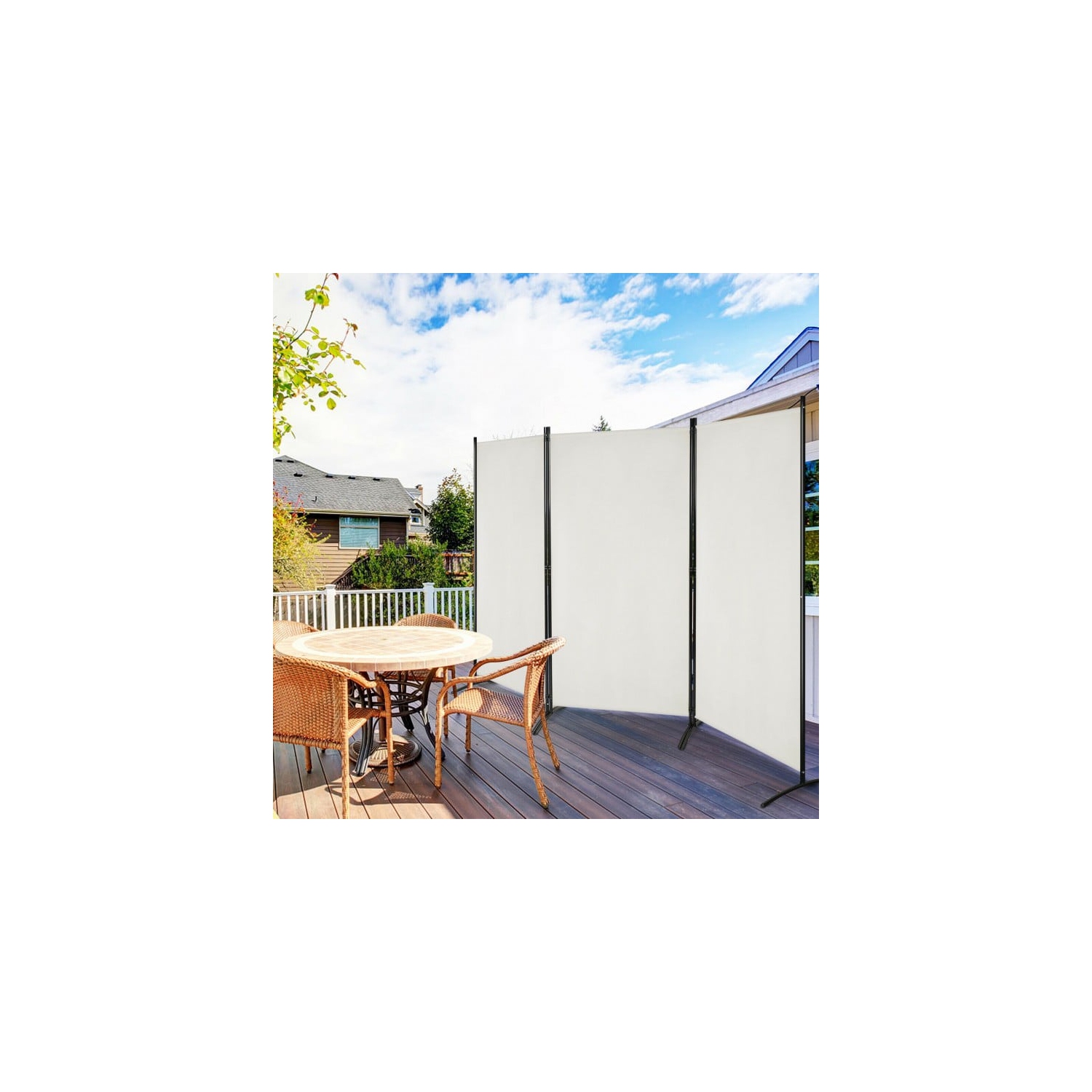 Séparateur de pièce de 6 pi à 3 panneaux avec charnières durables et base en acier – Écran de confidentialité pliable