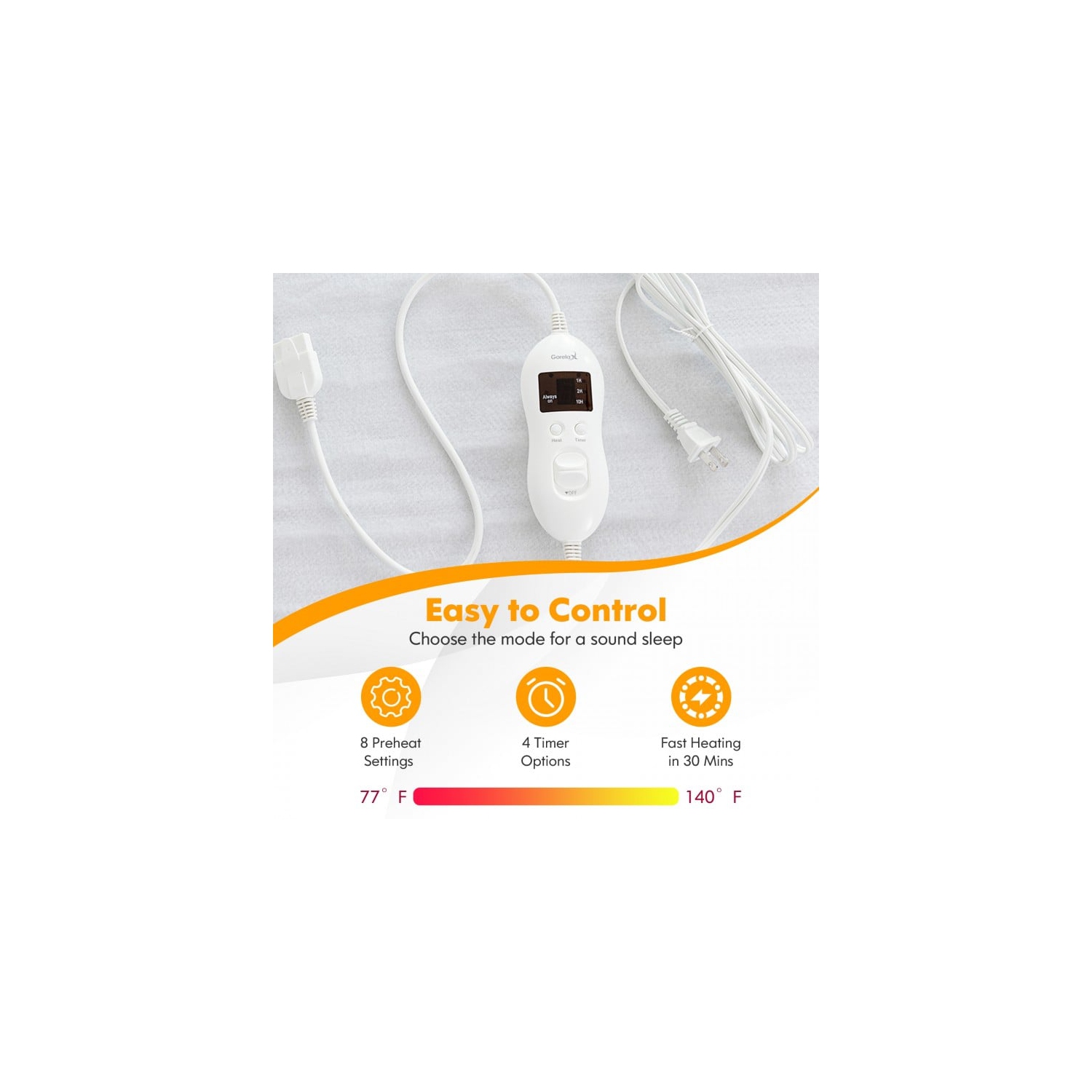 Electric Heated Mattress Pad with Adjustable Temperatures and 10-Hour Timer